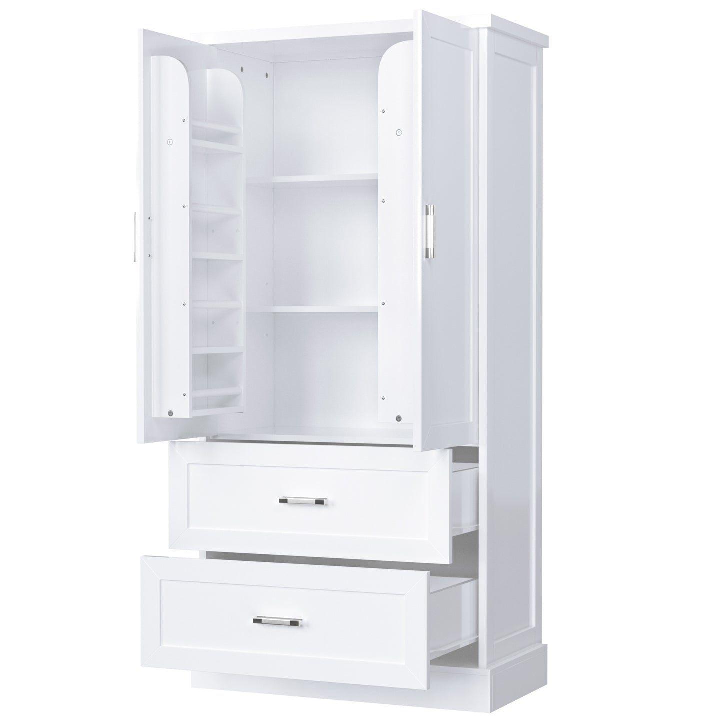 Tall Bathroom Storage Cabinet, Cabinet with Two Doors and Drawers, Adjustable Shelf, MDF Board, White