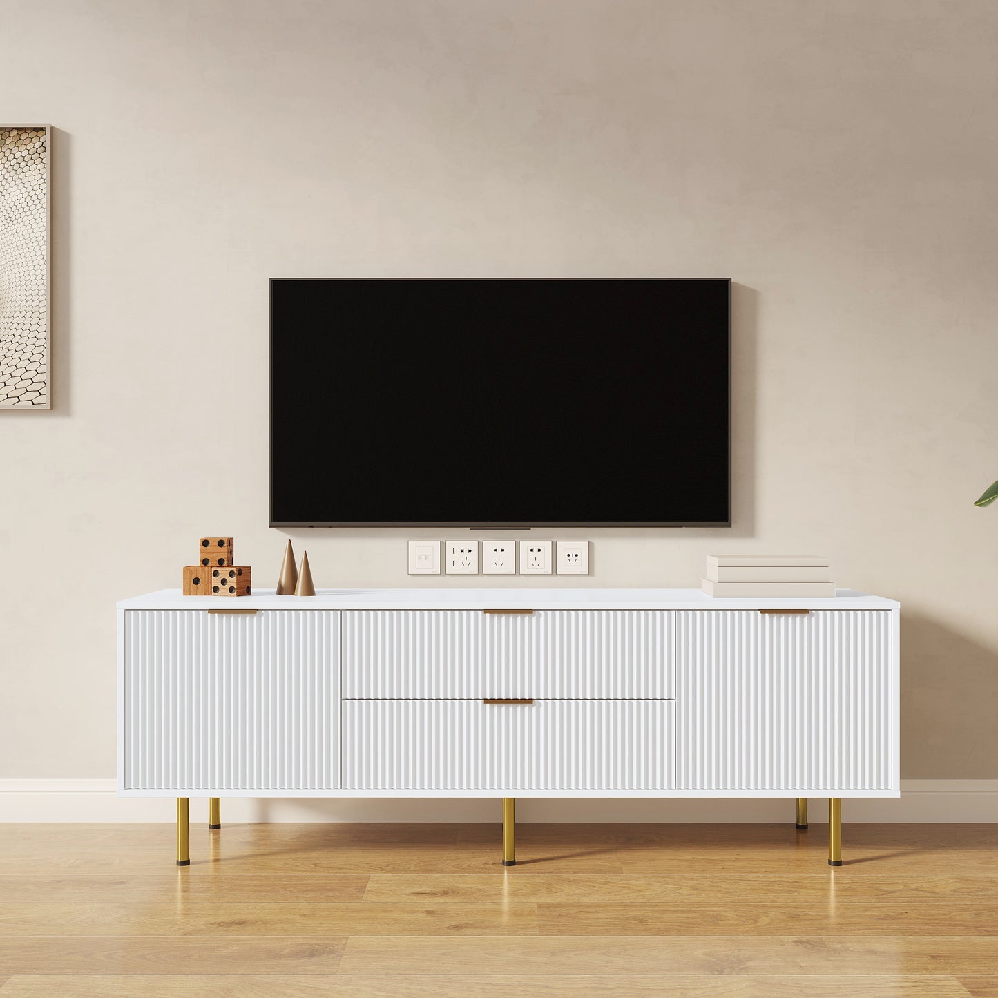 Modern warm white TV cabinet for Living Room Bedroom