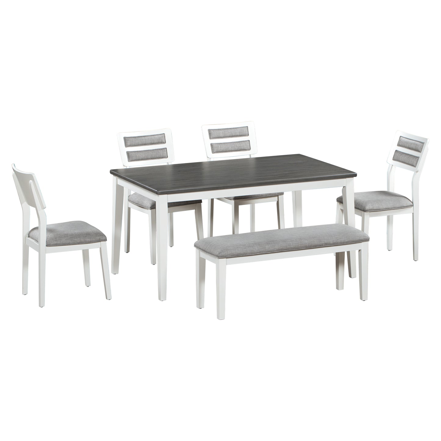 TREXM Classic and Traditional Style 6 - Piece Dining Set, Includes Dining Table  4 Upholstered Chairs & Bench (White+Gray)