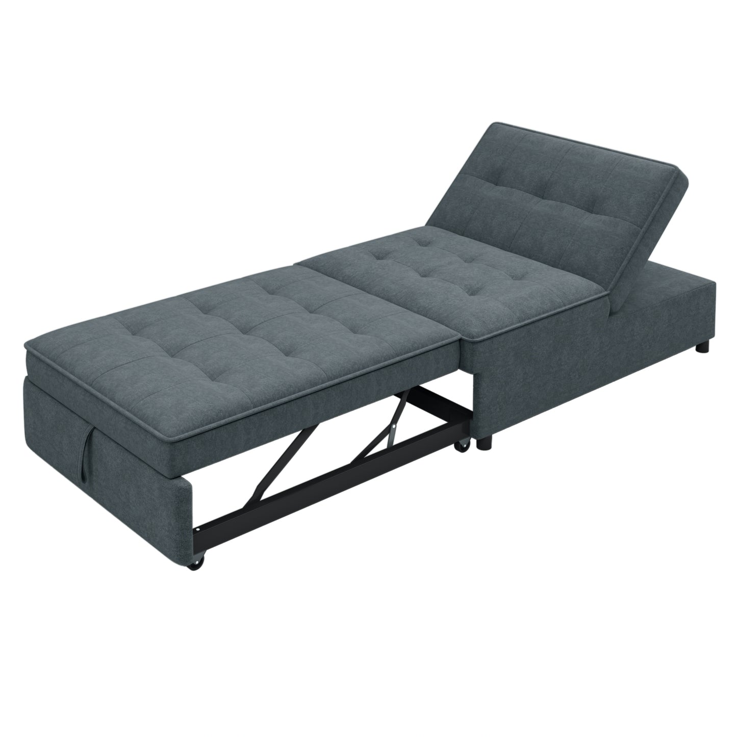 Four in one sofa bed, chair bed, multifunctional folding Ottoman bed with storage bag and USB port, dark blue