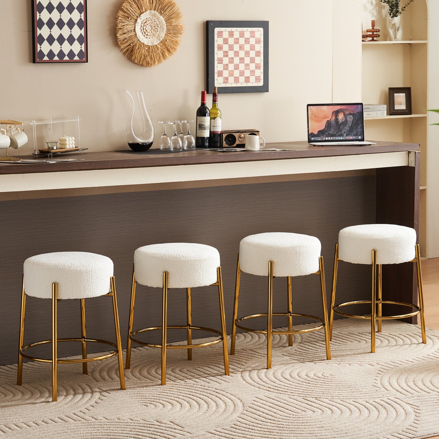 24 inch high circular bar stool, set of two - modern cushioned dining stool - including sturdy hardware support legs