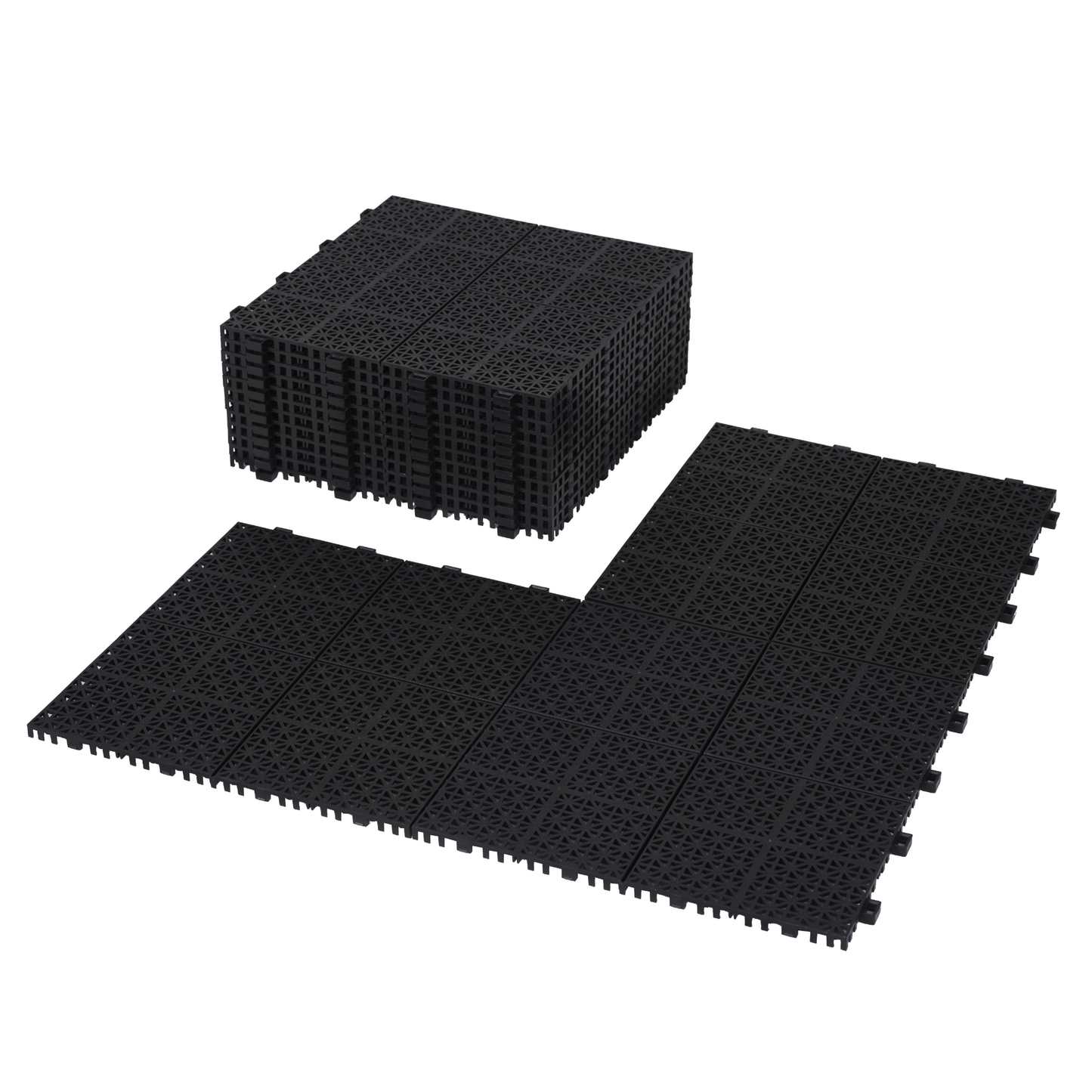 12 x 12 inch black interlocking deck tiles, plastic waterproof, weighing up to 6613 pounds, with a rose pattern pack of 12