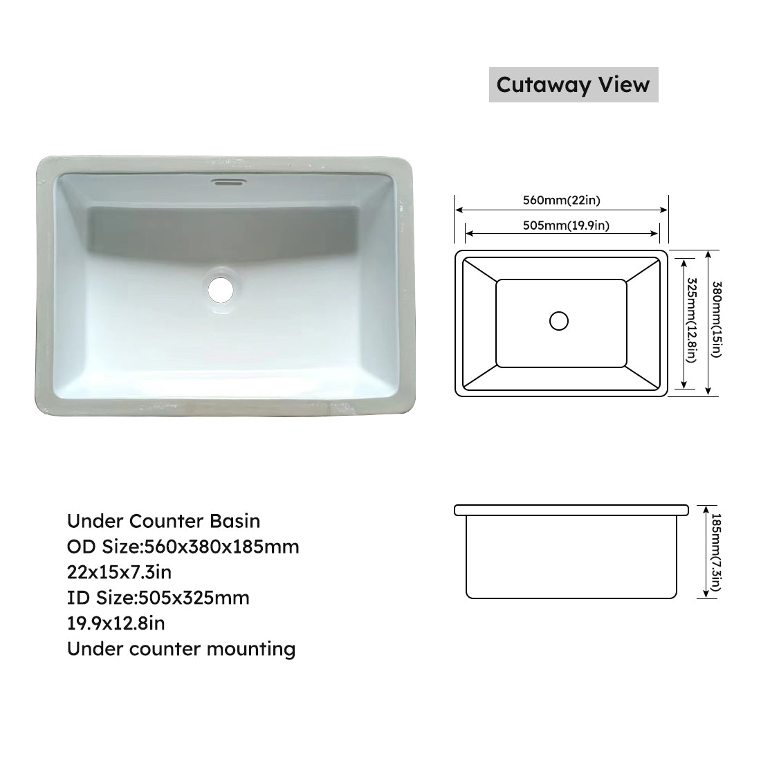 43 inch marble countertop with base rectangular central sink and 4-inch high splash guard, pre drilled 8-inch faucet hole ，white