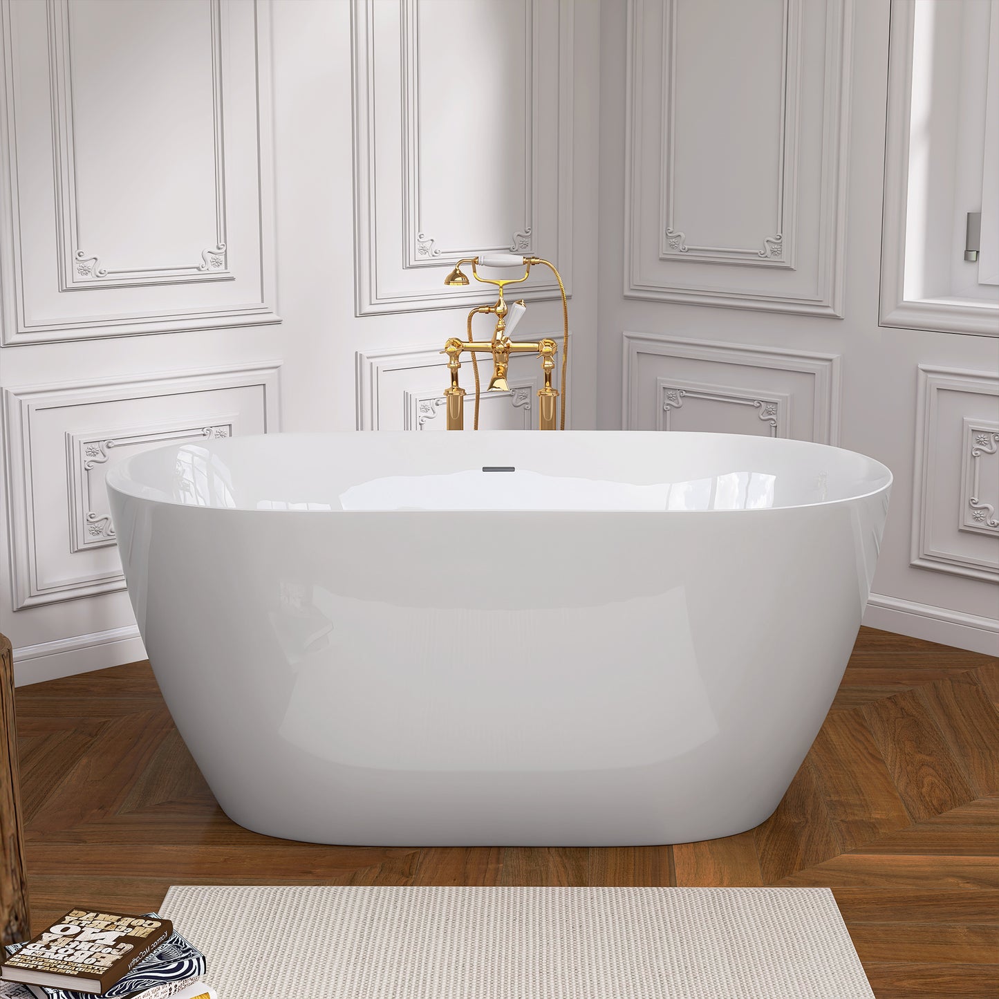 51 Inch Acrylic Freestanding Bathtub Contemporary Soaking White Tub with Overflow and Pop-up Drain Glossy White