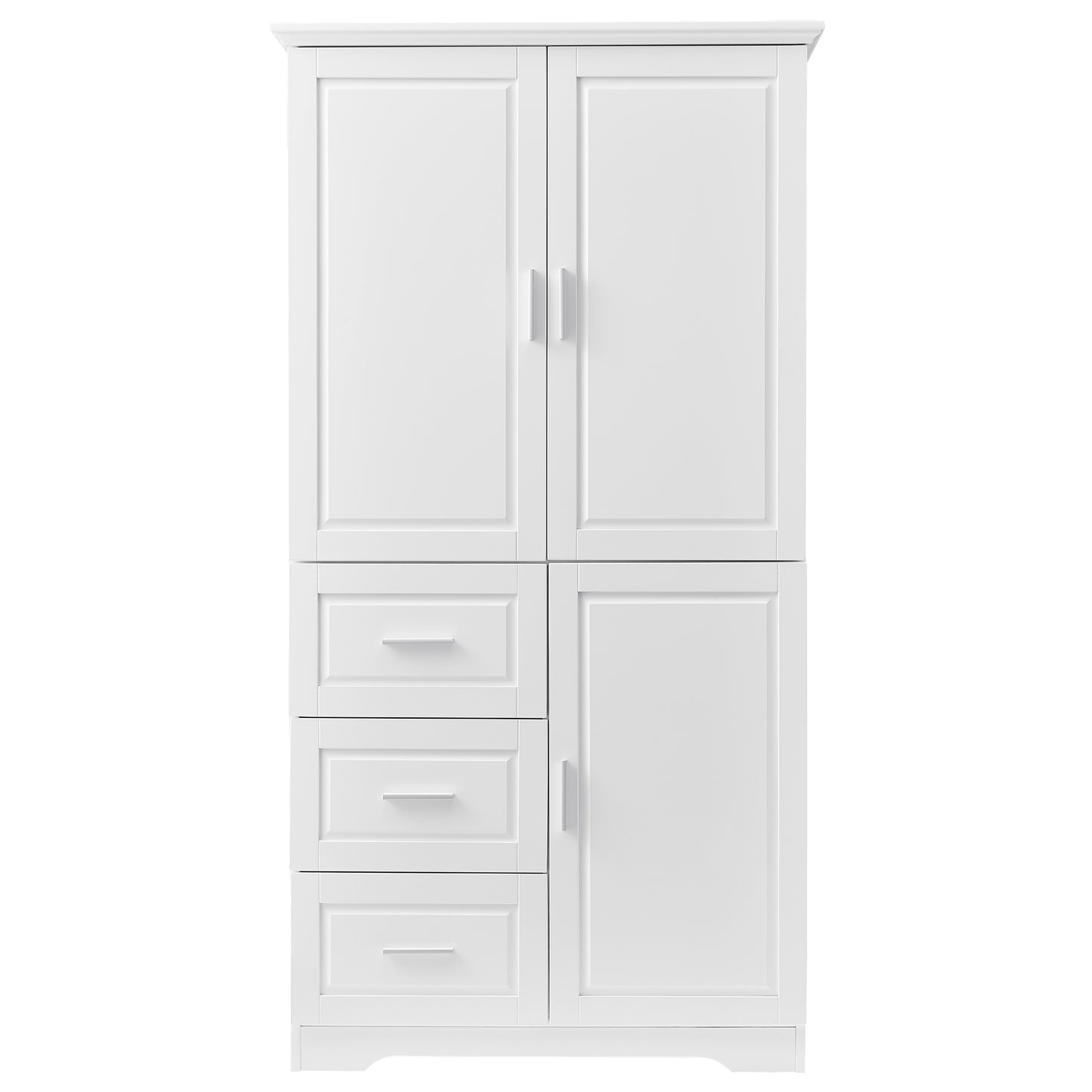 Tall and Wide Storage Cabinet with Doors for Bathroom/Office, Three Drawers, White