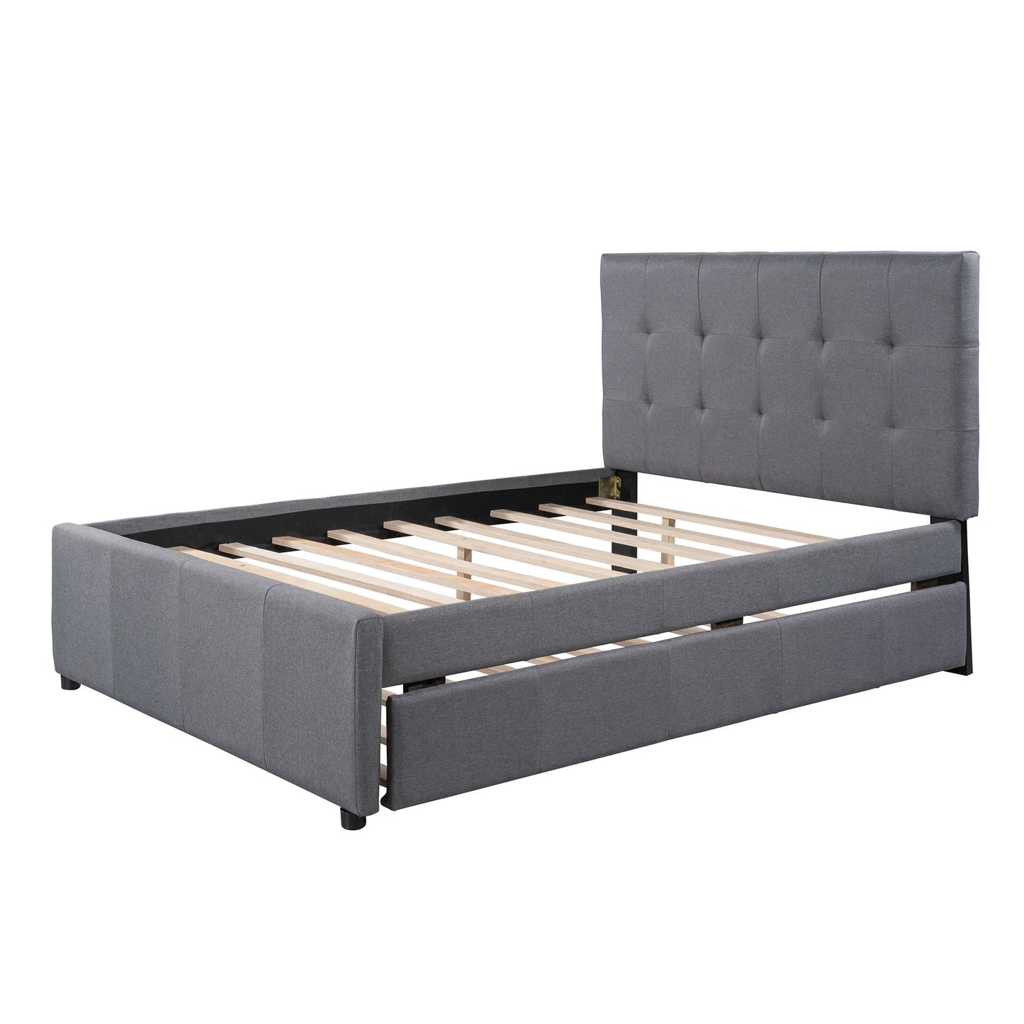 Linen Upholstered Platform Bed With Headboard and Trundle Full