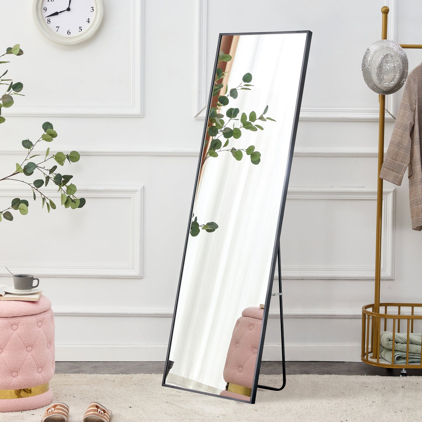 Aluminum alloy metal frame wall mounted full-length mirror black 65 * 23“