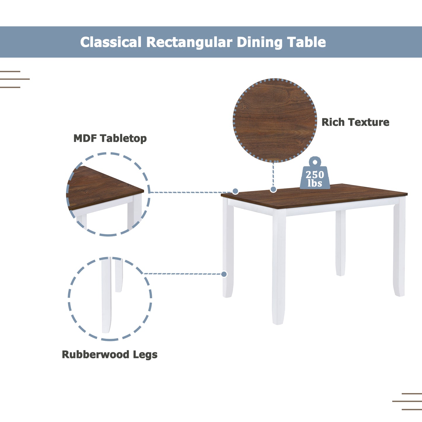 TOPMAX Rustic Minimalist Wood 5-Piece Dining Table Set with 4 X-Back Chairs for Small Places  White