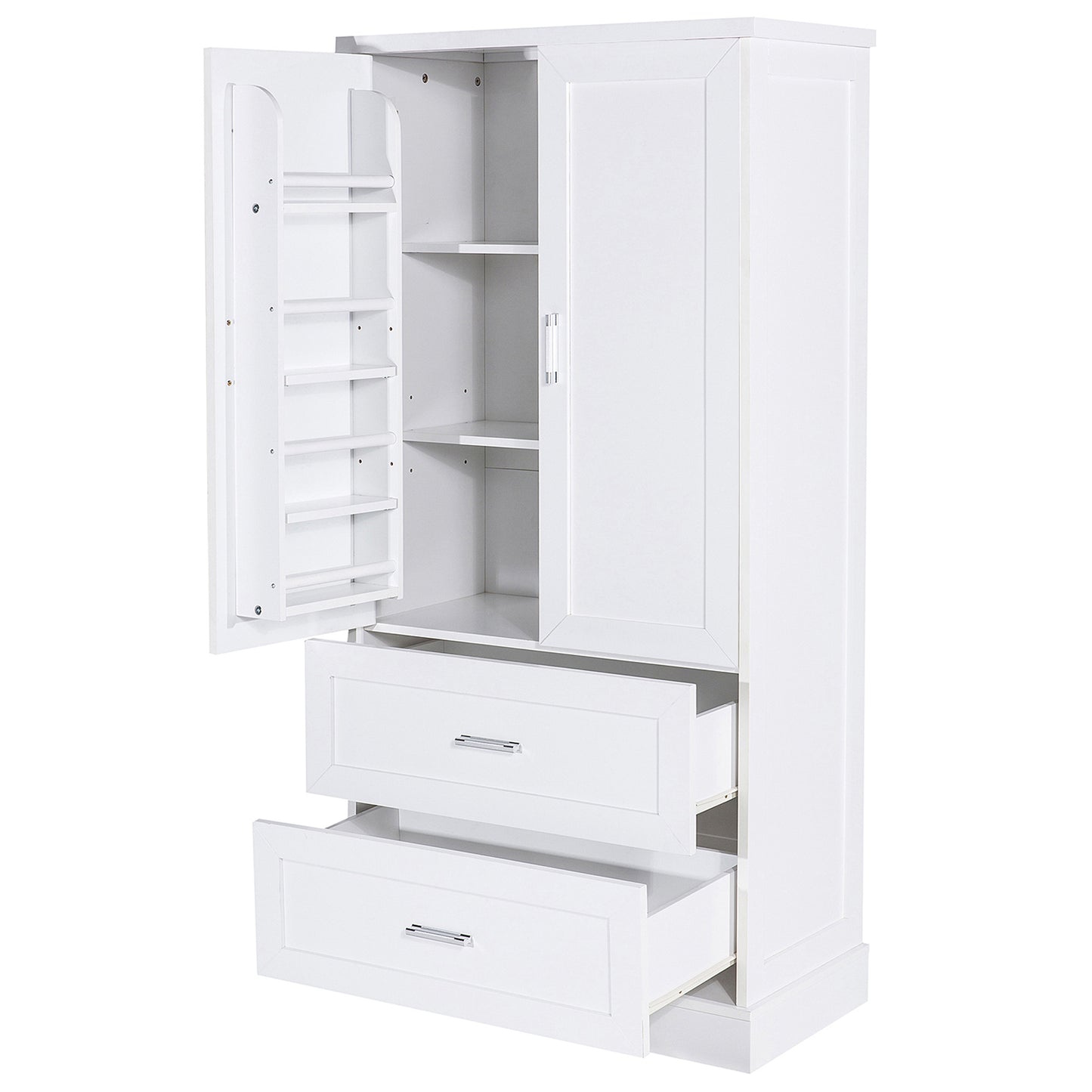 Tall Bathroom Storage Cabinet, Cabinet with Two Doors and Drawers, Adjustable Shelf, MDF Board, White