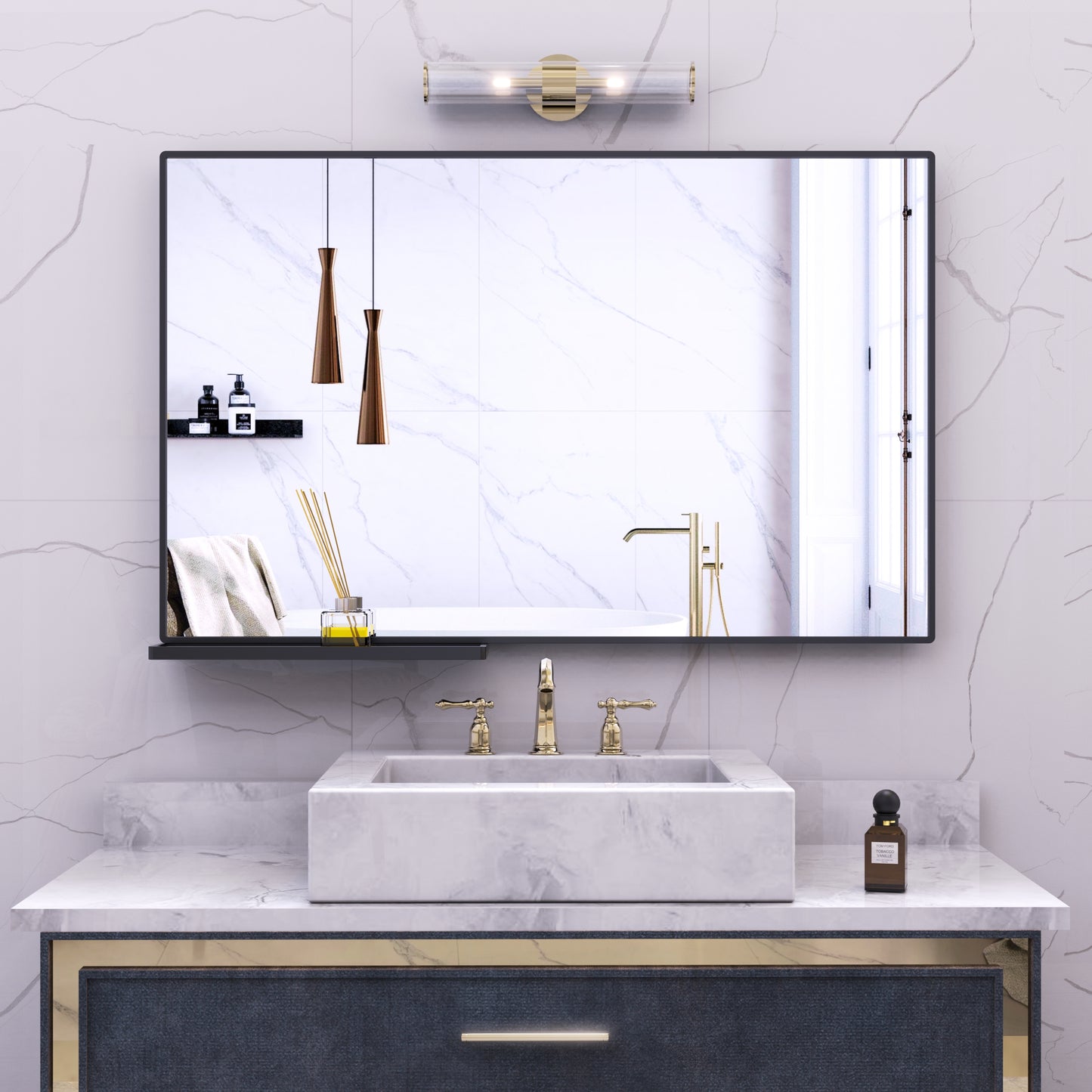 40x30 Inch modern bathroom mirror with storage rack rectangular mirror bathroom living room bedroom hanging mirror