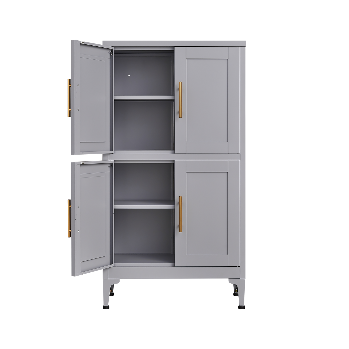 Grey metal kitchen storage cabinet, kitchen pantry storage cabinet with door and shelf, adjustable leveling feet