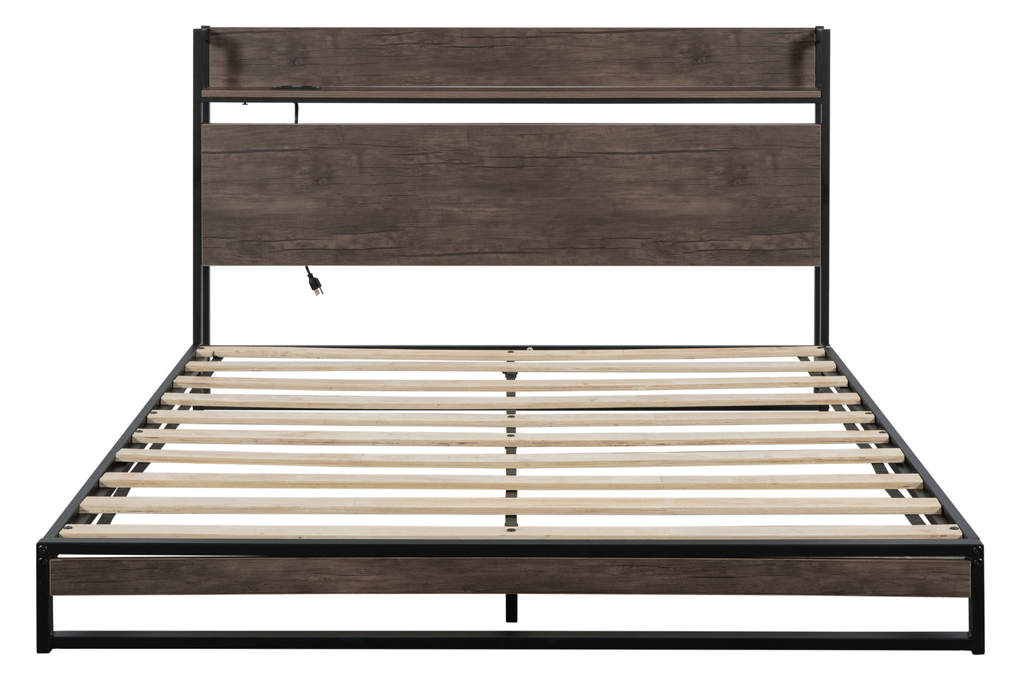 Platform Queen Bed with Socket Fast Assemble Design