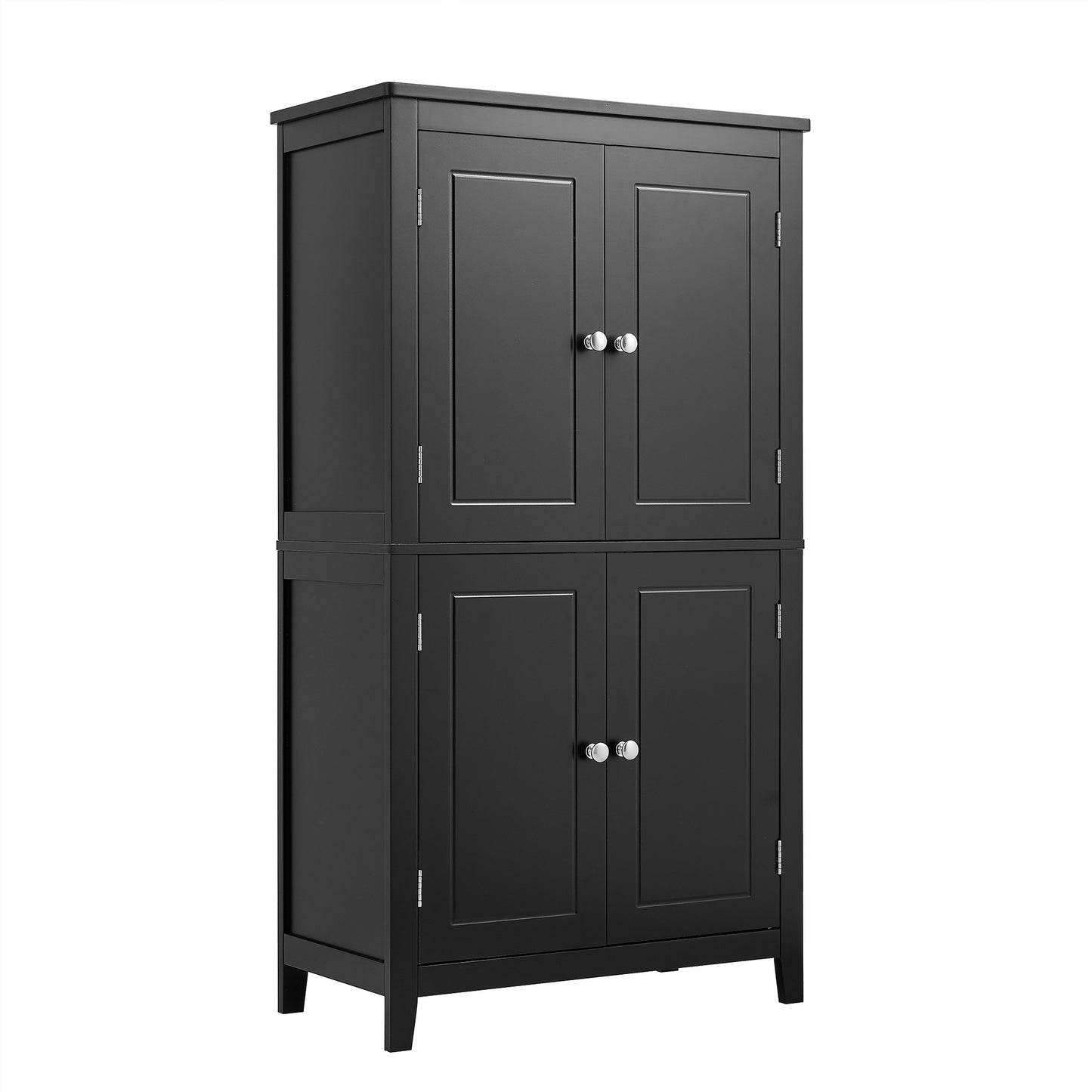 Bathroom floor storage cabinet, bathroom storage cabinet, 4-door independent cabinet, adjustable shelf, adaptive shelf, black