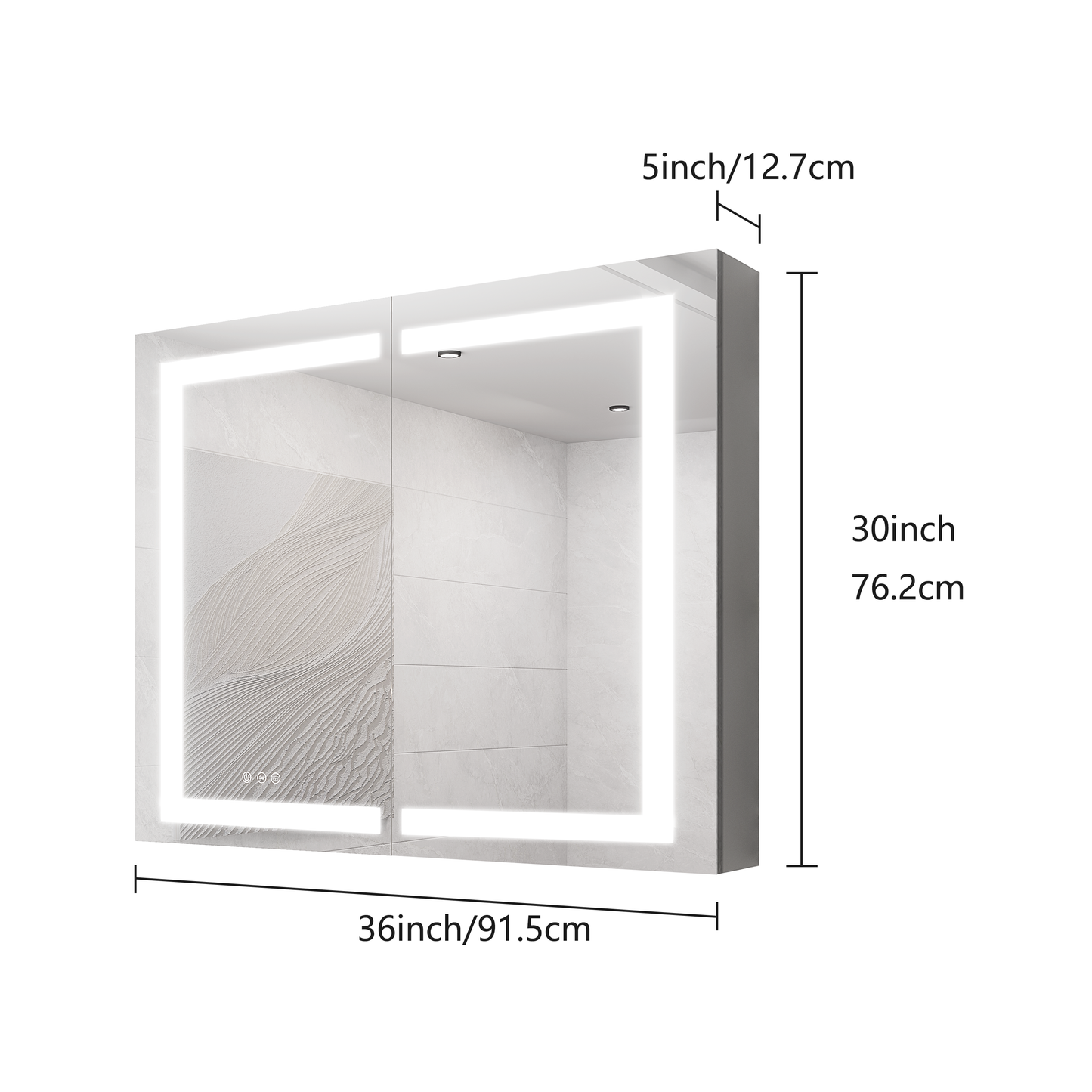 36 x 30 inch Medicine Cabinet with LED Vanity Mirror Anti-Fog  Recessed or Surface Mount Waterproof DimmableAluminum 3000K~6000K Lighted Double Door Bathroom Cabinet with Touch Switch