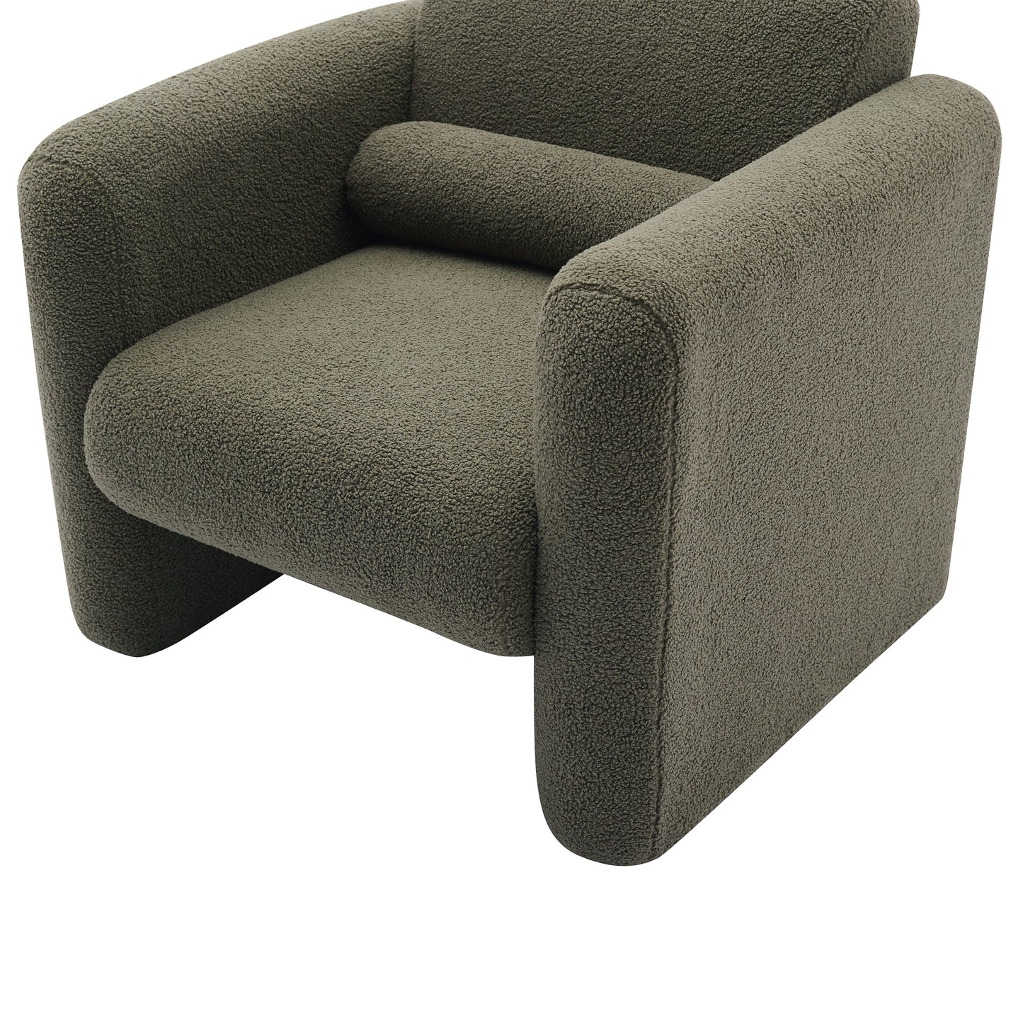 Modern style chair with sheepskin Sherpa fabric soft cushion, comfortable armchair, soft with backrest and pillow, seaweed green