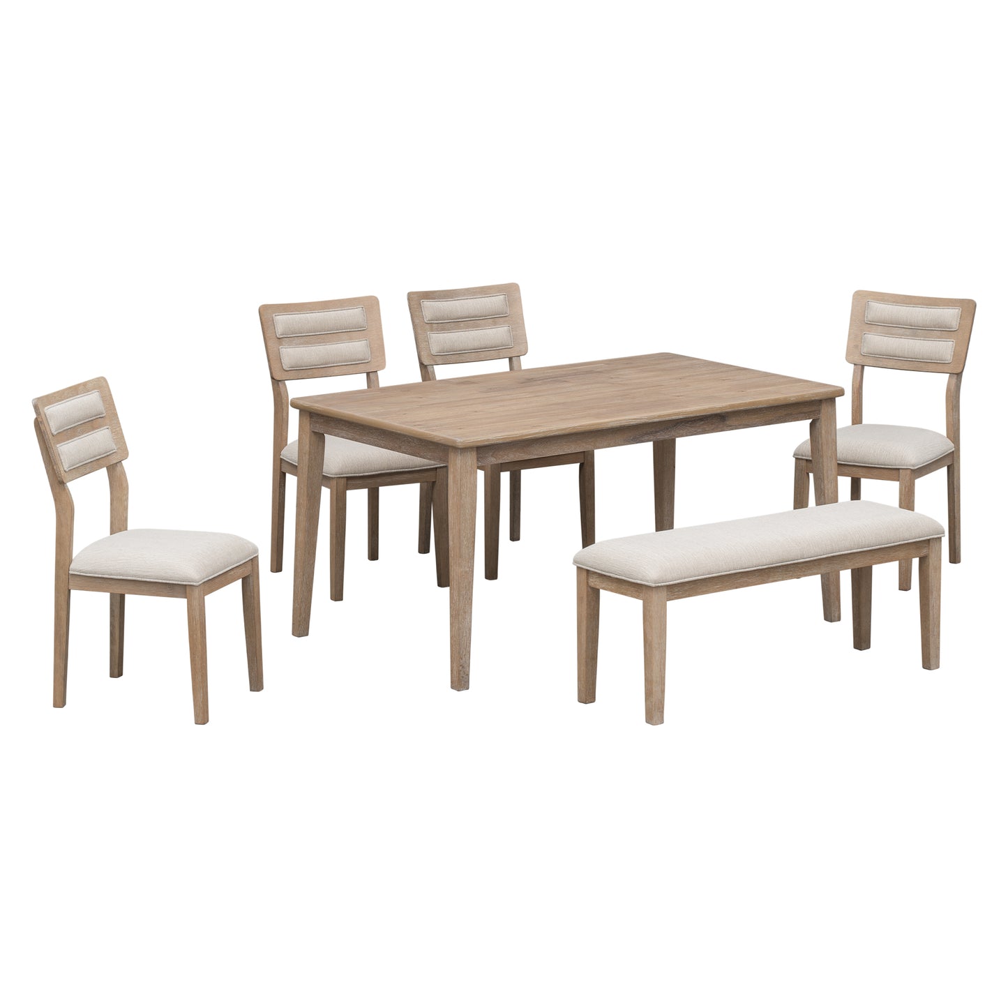 TREXM Classic and Traditional Style 6 - Piece Dining Set, Includes Dining Table, 4 Upholstered Chairs & Bench (Natural Wood Wash）