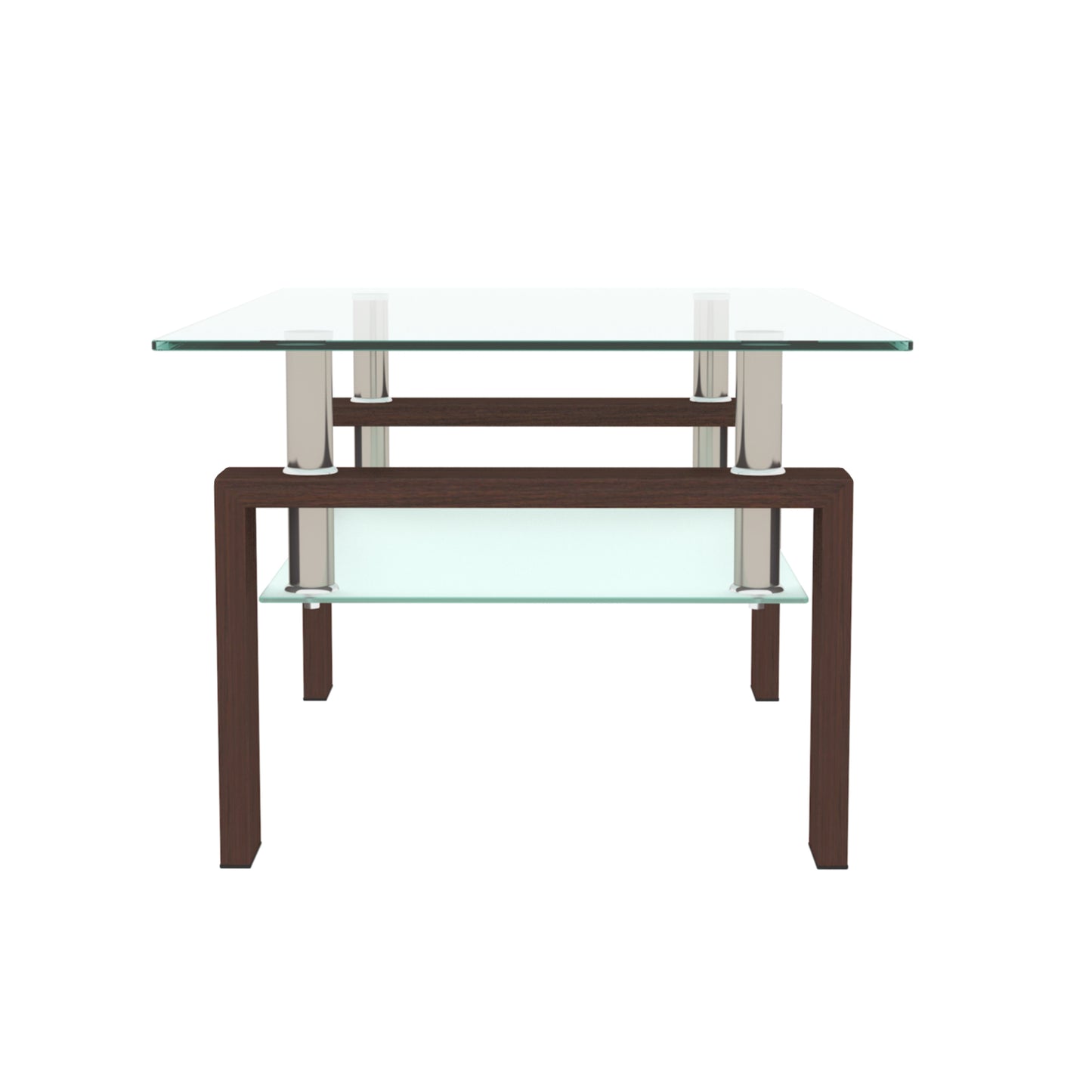 Rectangle Walnut Glass Coffee Table, Clear Coffee Table, Modern Side Center Tables for Living Room, Living Room Furniture