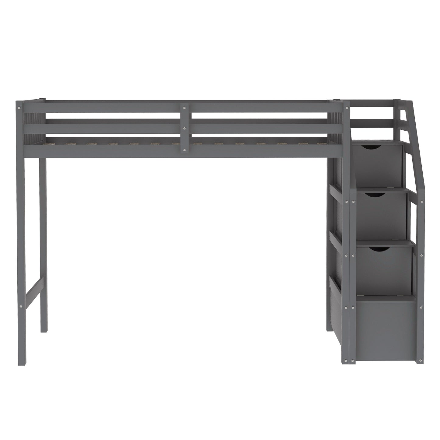 Twin over Full Loft Bed with Staircase Gray