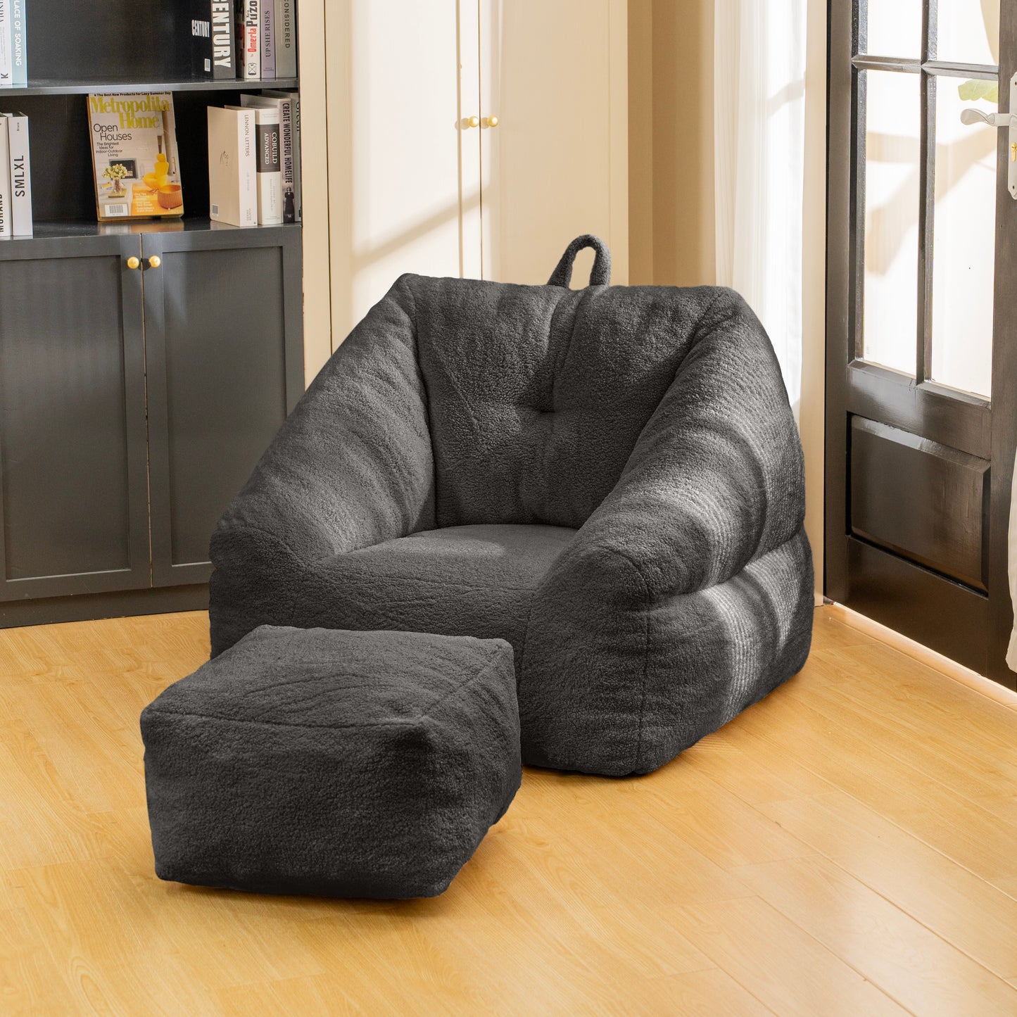 Beanbag chair with filler, beanbag sofa with tufted soft filler with memory foam, black