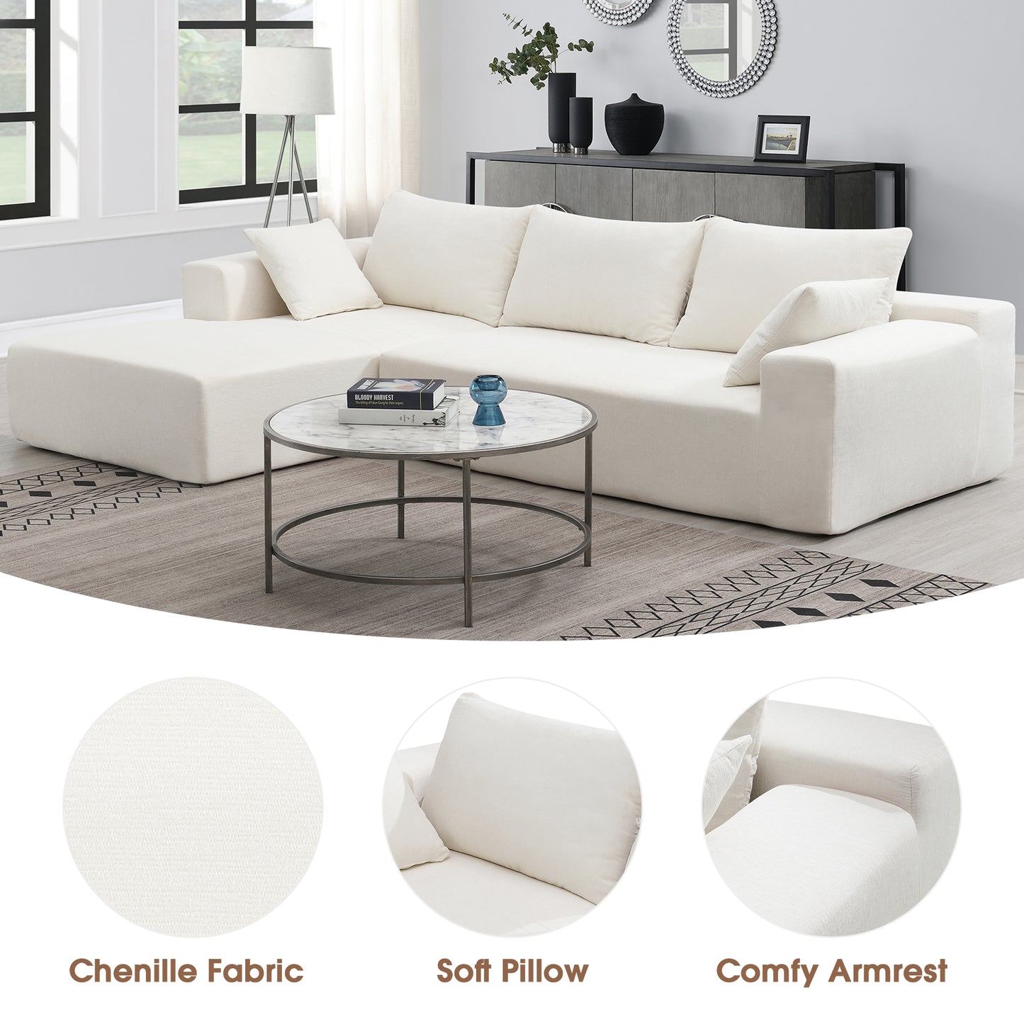 109*68" Modular Sectional Living Room Sofa Set Modern Minimalist Style Couch White