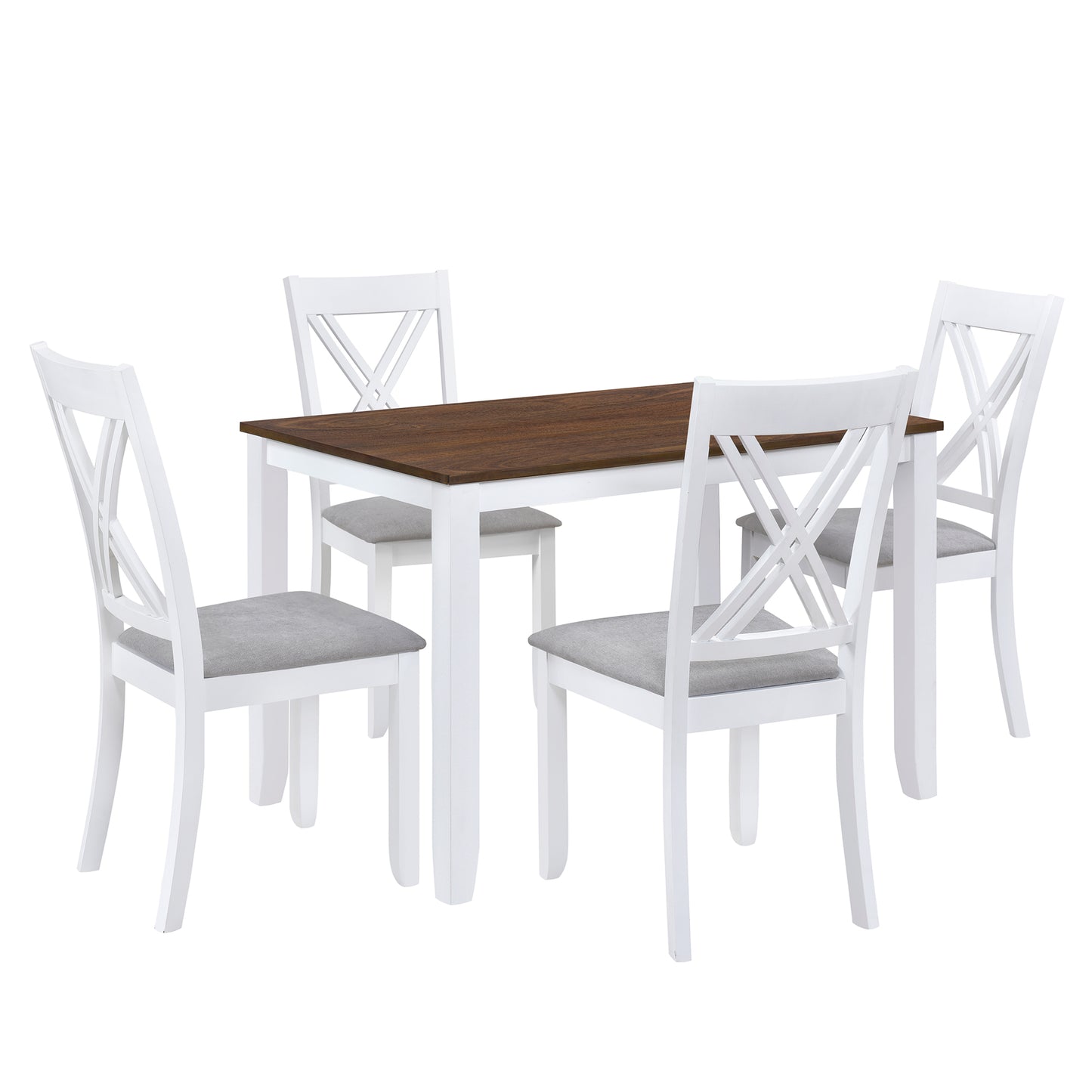 TOPMAX Rustic Minimalist Wood 5-Piece Dining Table Set with 4 X-Back Chairs for Small Places  White