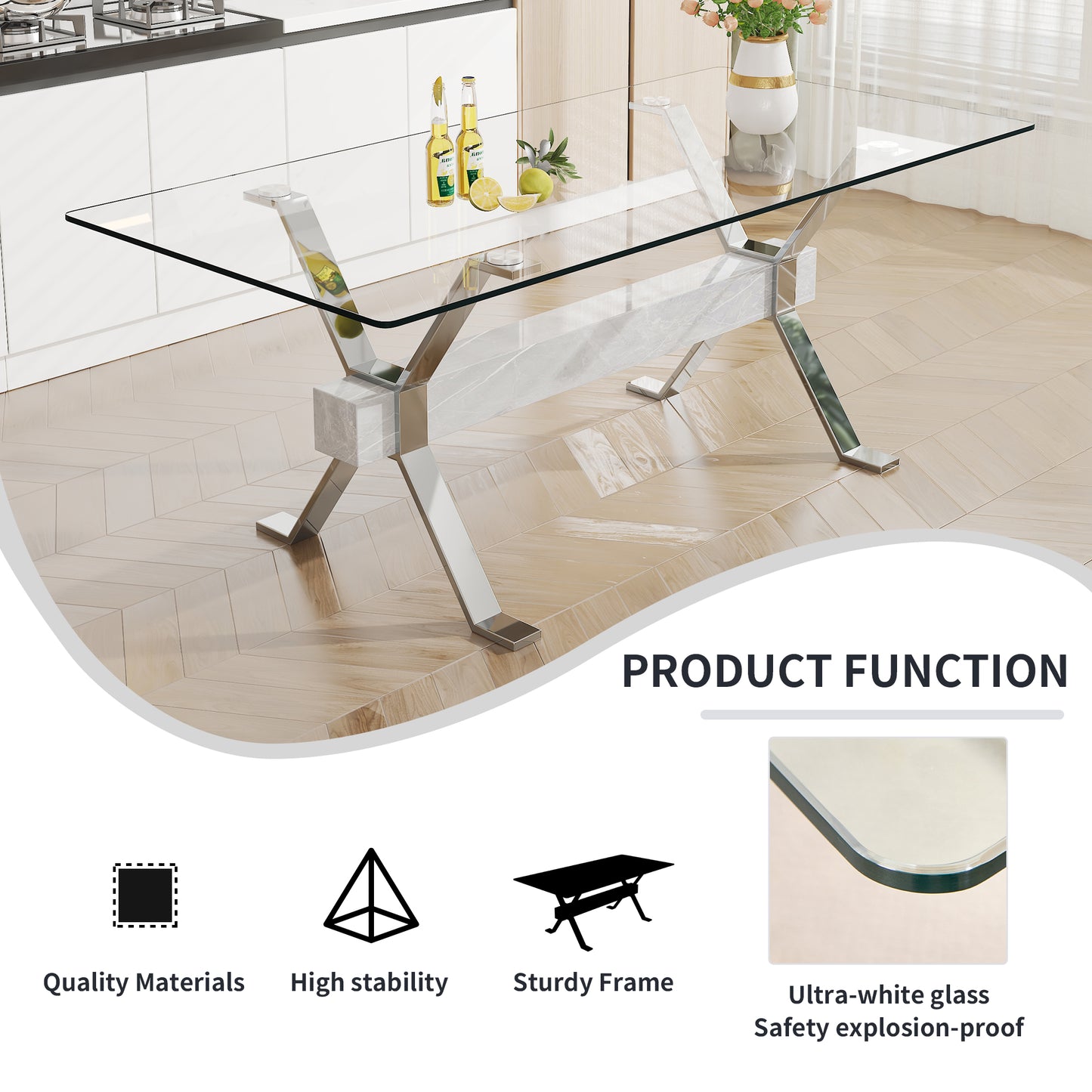 Dining table Modern tempered glass dining table 79 ''x39''x30 '' 1105