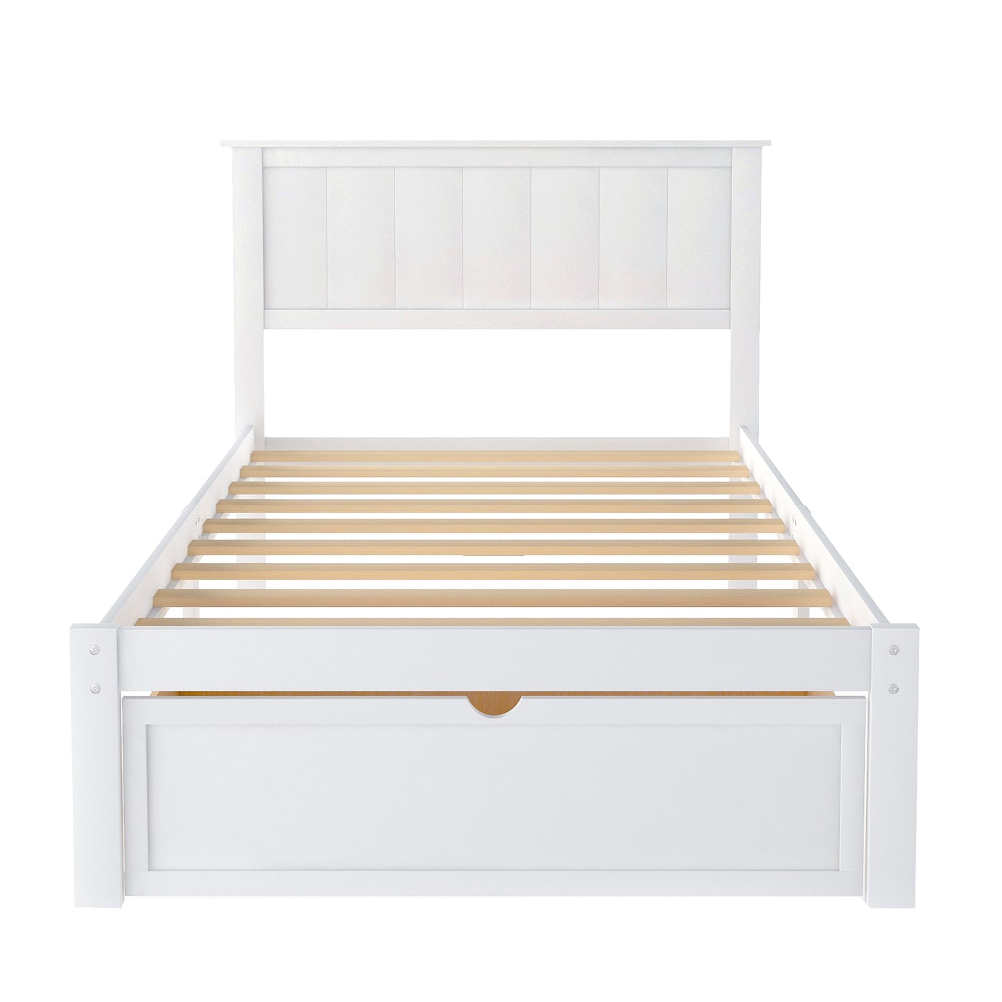 Twin Size Platform Bed with Under-bed Drawer White