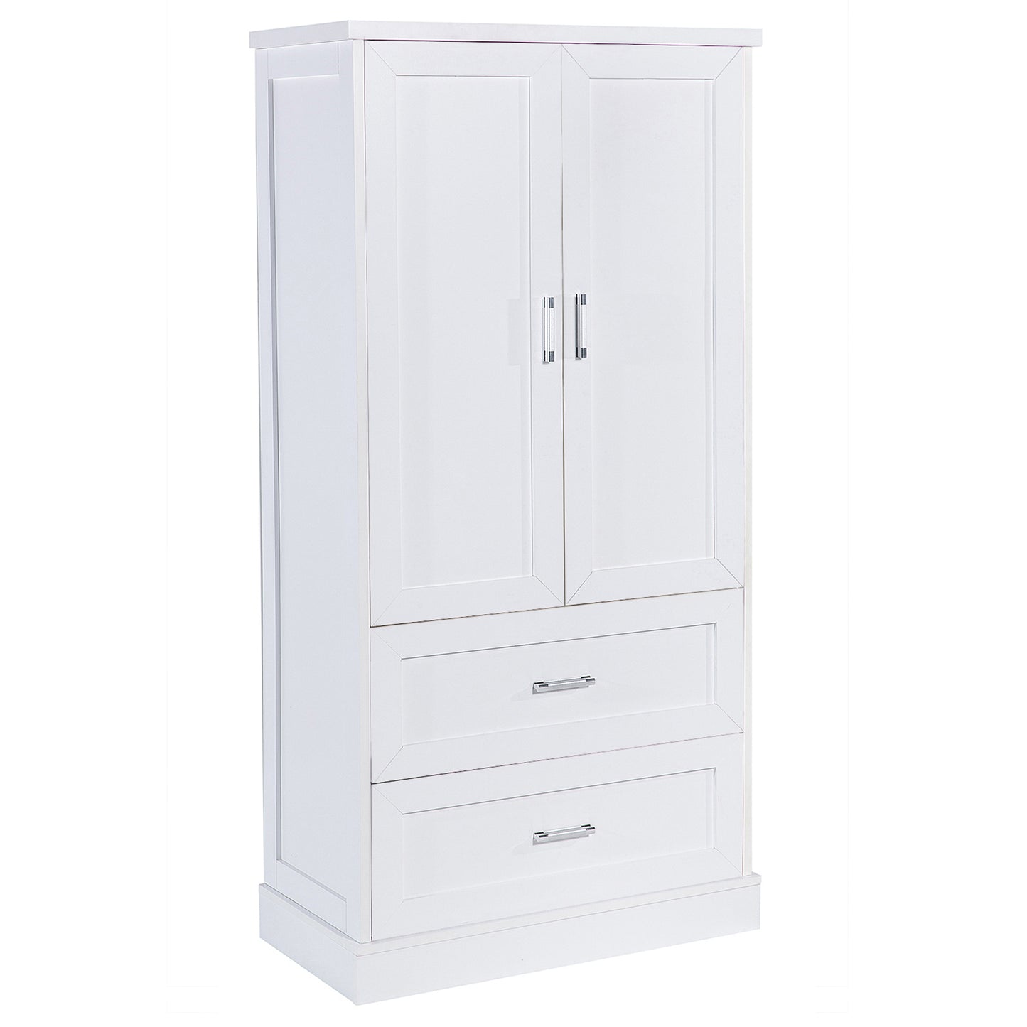 Tall Bathroom Storage Cabinet, Cabinet with Two Doors and Drawers, Adjustable Shelf, MDF Board, White