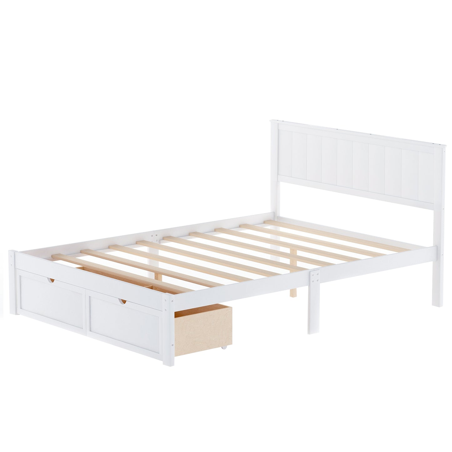 Full Size Platform Bed with Under-bed Drawers White