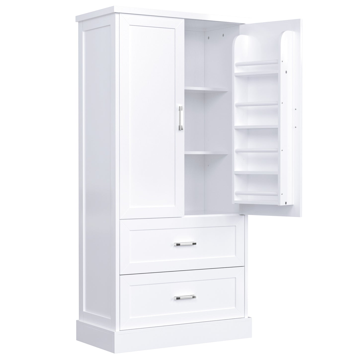 Tall Bathroom Storage Cabinet, Cabinet with Two Doors and Drawers, Adjustable Shelf, MDF Board, White