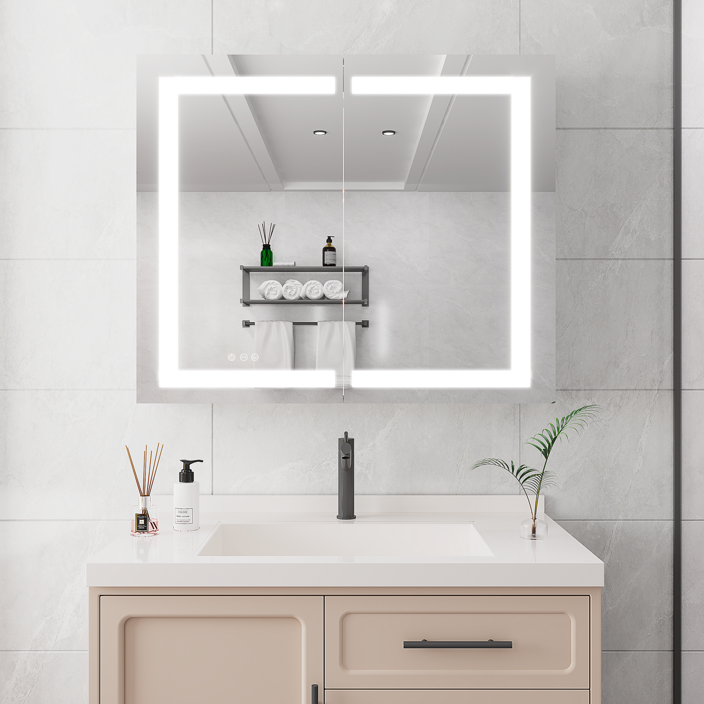 36 x 30 inch Medicine Cabinet with LED Vanity Mirror Anti-Fog  Recessed or Surface Mount Waterproof DimmableAluminum 3000K~6000K Lighted Double Door Bathroom Cabinet with Touch Switch