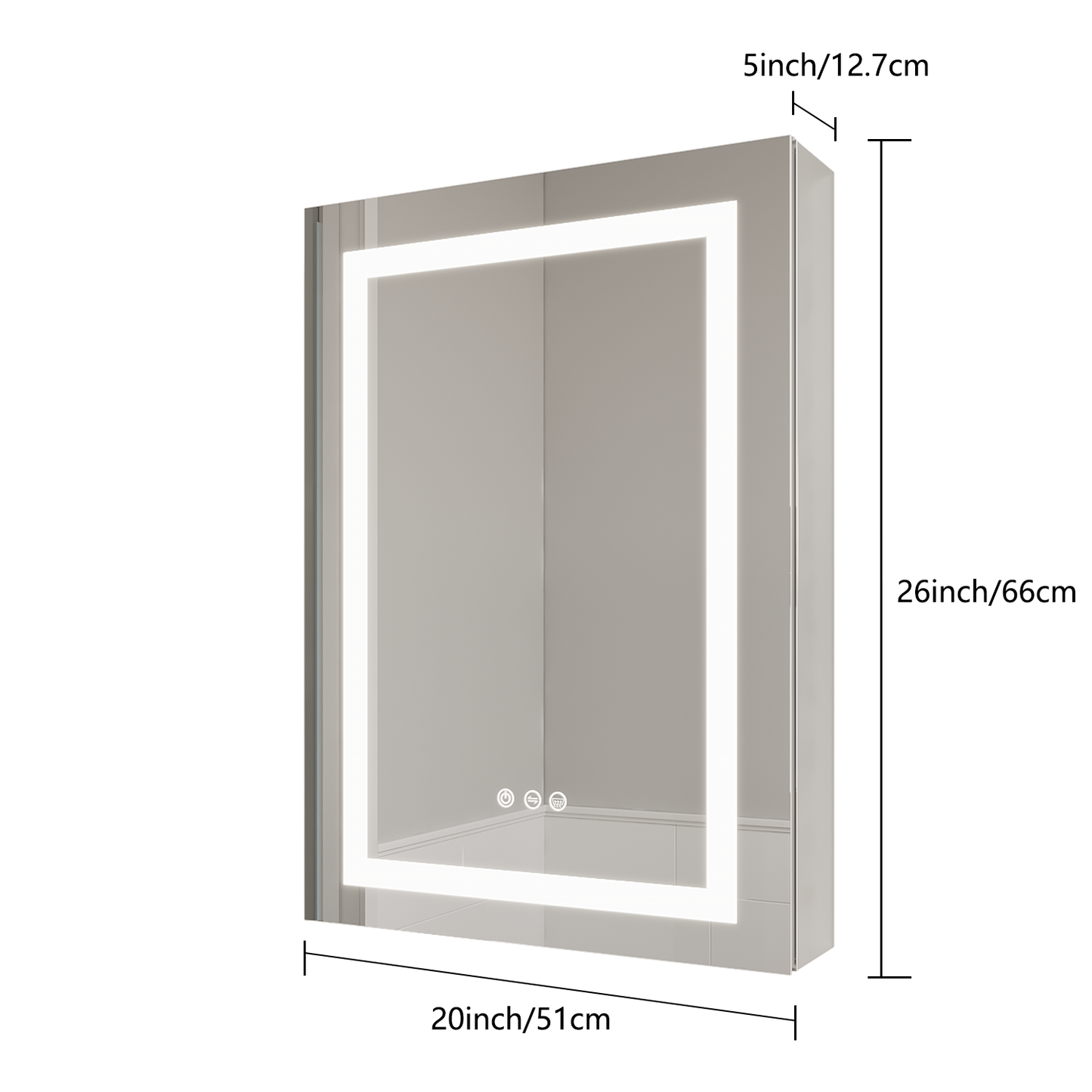 26x20 inch Bathroom Medicine Cabinet with LED Mirror, Anti-Fog, Waterproof3000K~6000K Single Door Lighted Bathroom Cabinet with Touch SwichDimmable Recessed or Surface Mount (Right Door)