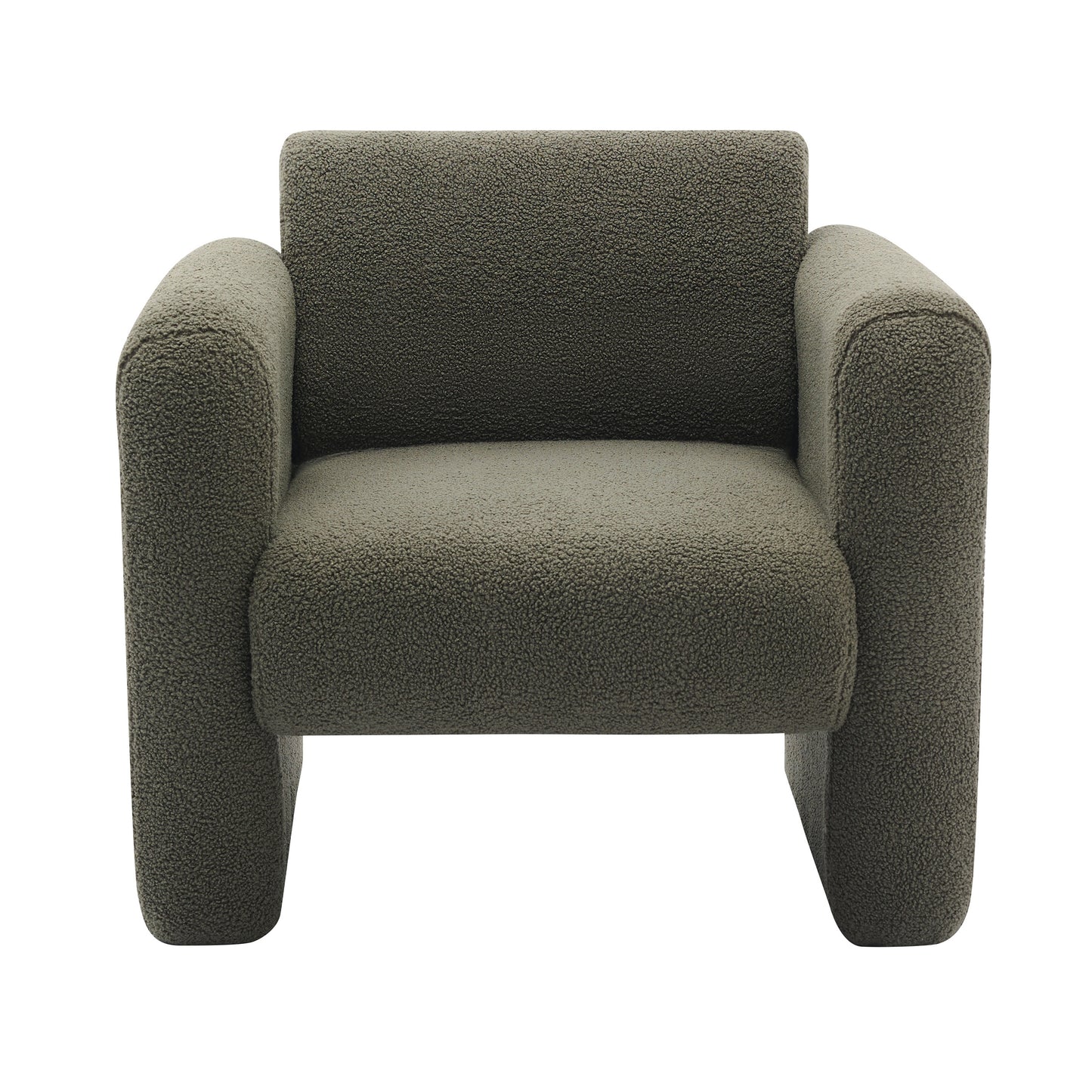 Modern style chair with sheepskin Sherpa fabric soft cushion, comfortable armchair, soft with backrest and pillow, seaweed green