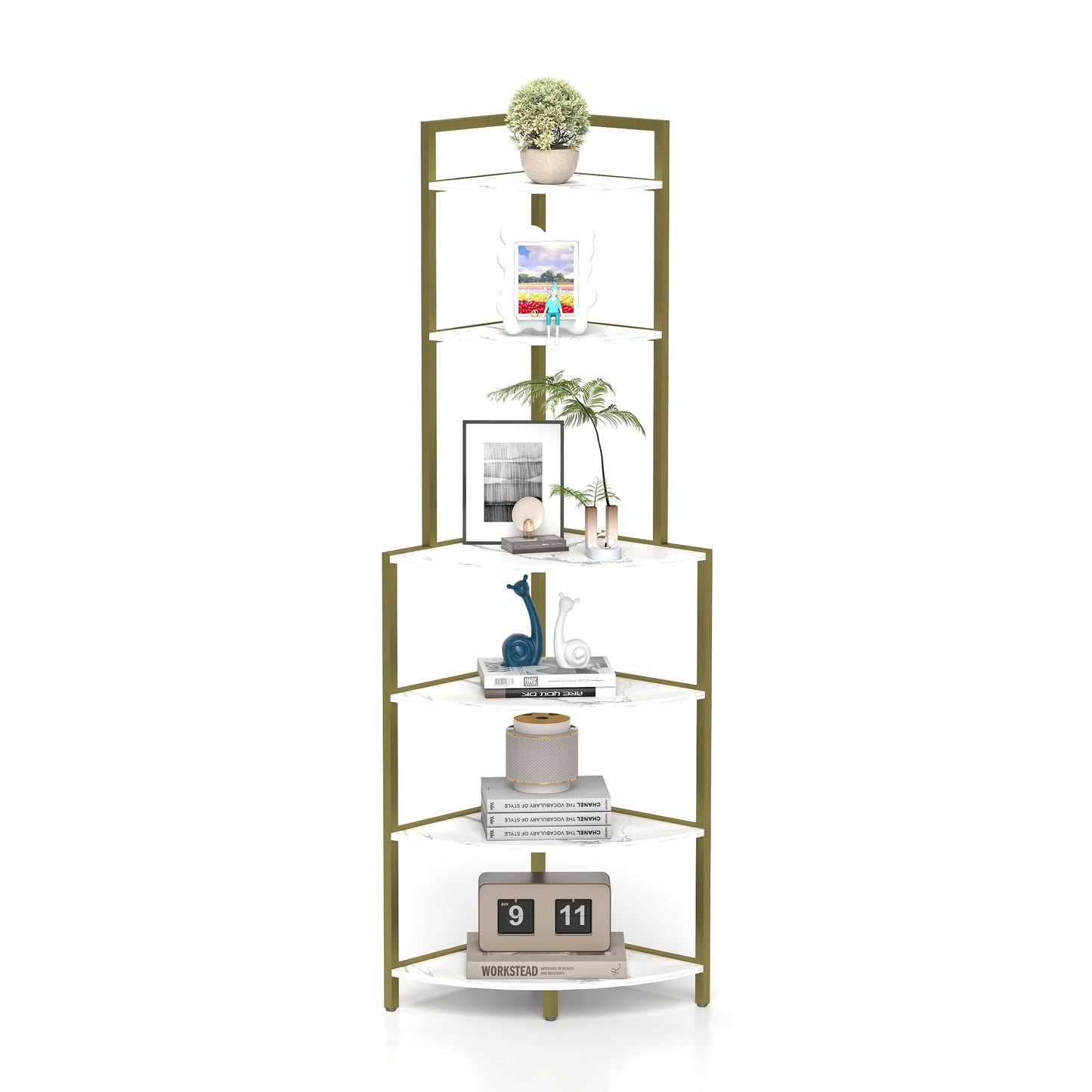 6-story corner open bookshelf, modern bookshelf, wooden frame, independent bookshelf unit,