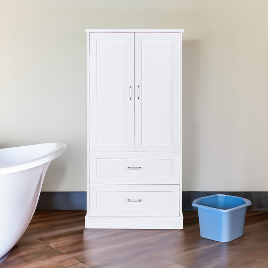 Tall Bathroom Storage Cabinet, Cabinet with Two Doors and Drawers, Adjustable Shelf, MDF Board, White