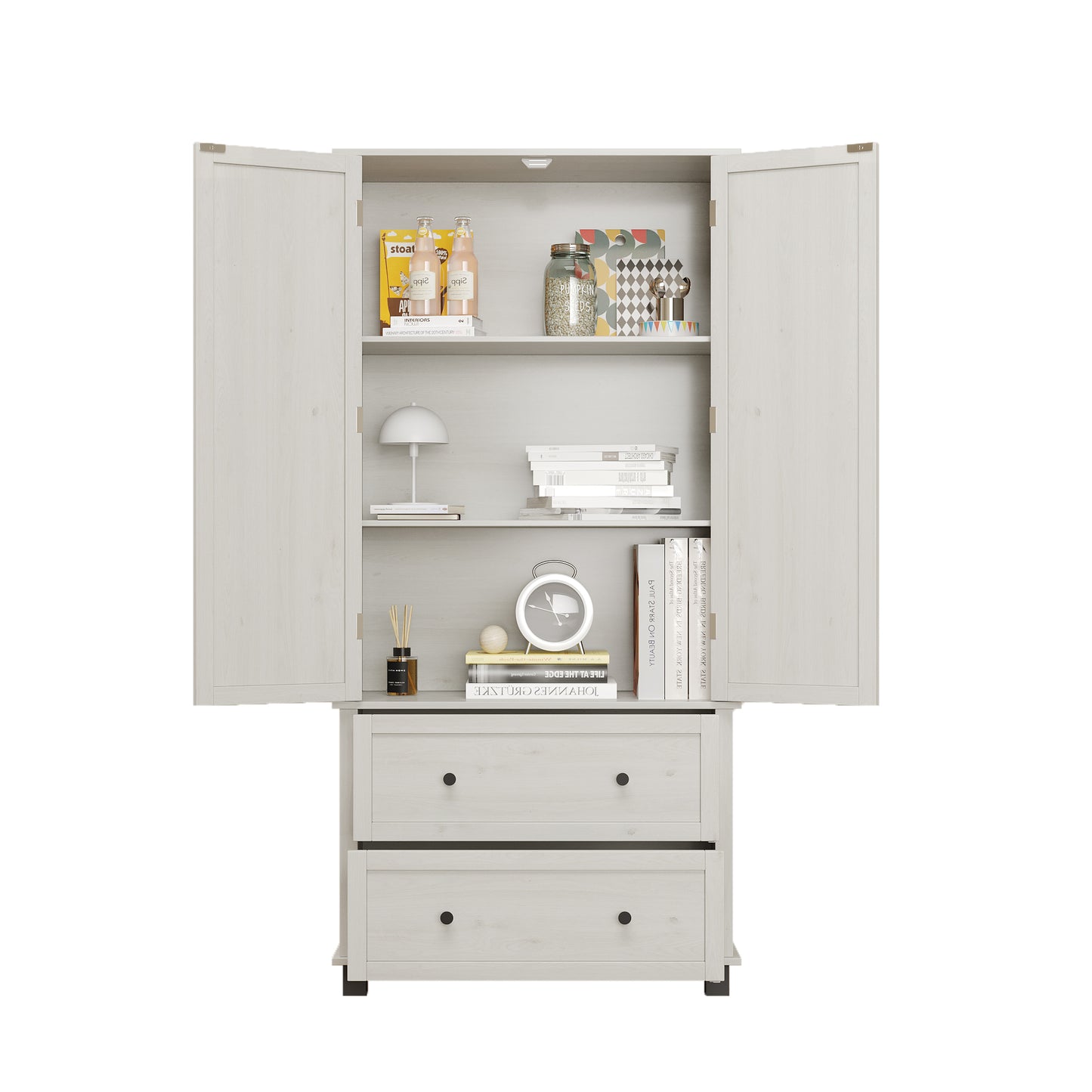 70 inch high kitchen pantry storage cabinet with 2 drawers and 3 shelves, large storage cabinet (antique white)