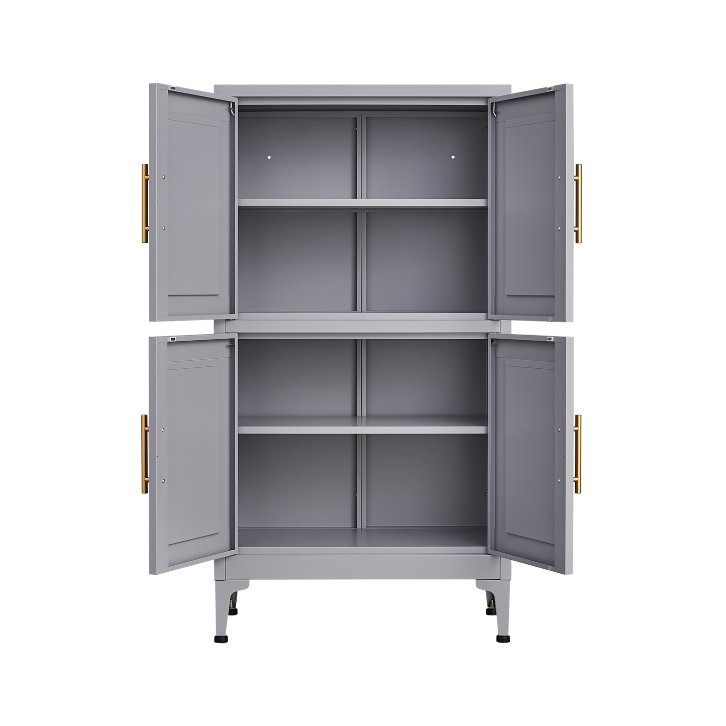 Grey metal kitchen storage cabinet, kitchen pantry storage cabinet with door and shelf, adjustable leveling feet