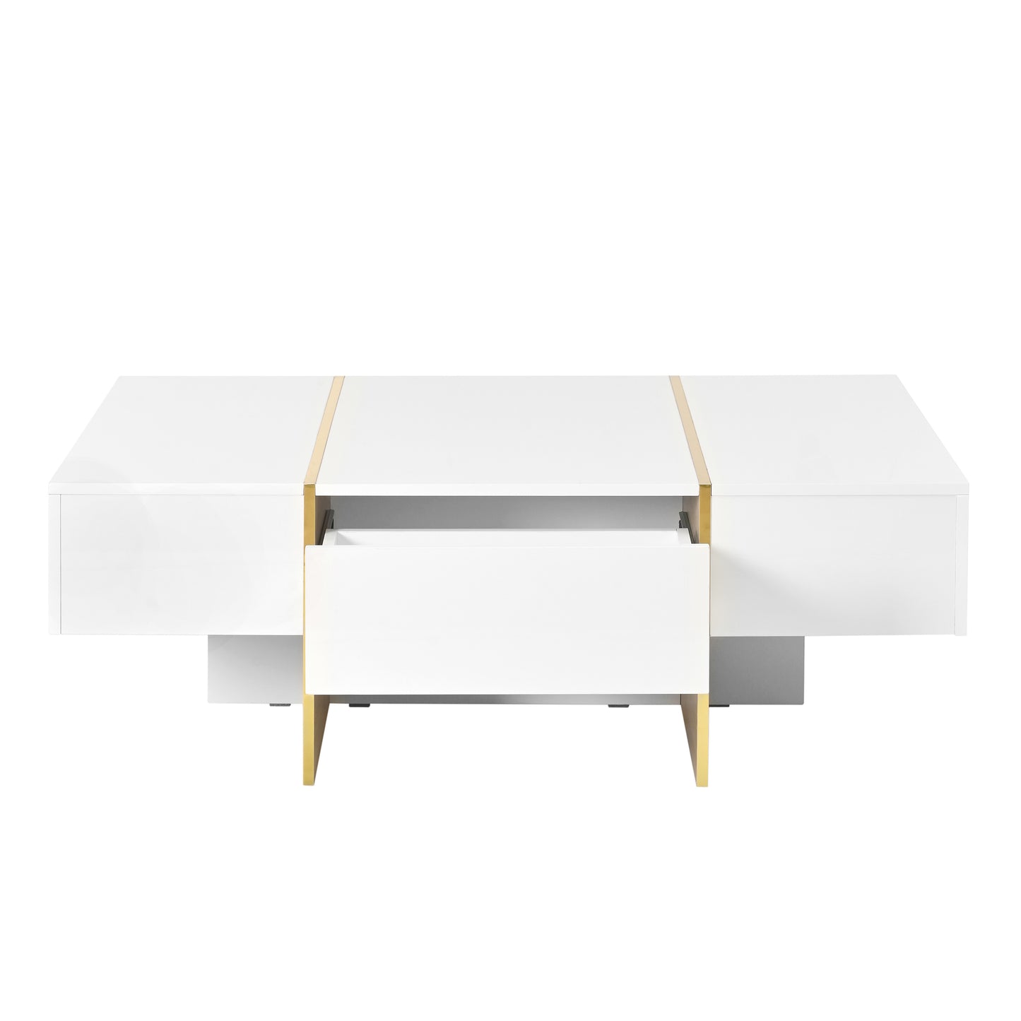 ON-TRANS 47.2 inch x 31.4 inch multifunctional rectangular sofa table with 2 drawers and gold wood grain leg center table, white