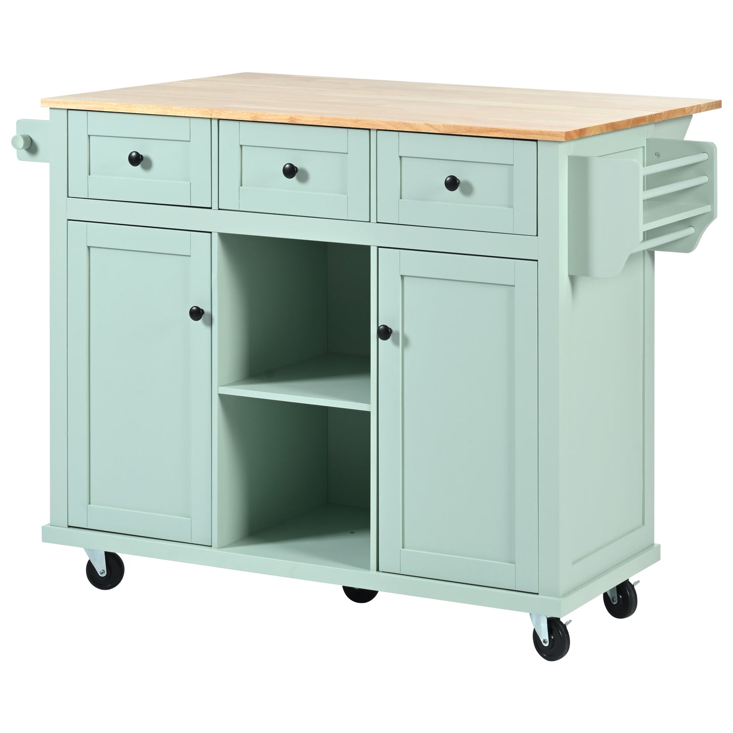 Kitchen trolley, cabinet door internal storage rack with storage cabinet and 3 dining room drawers, mint green