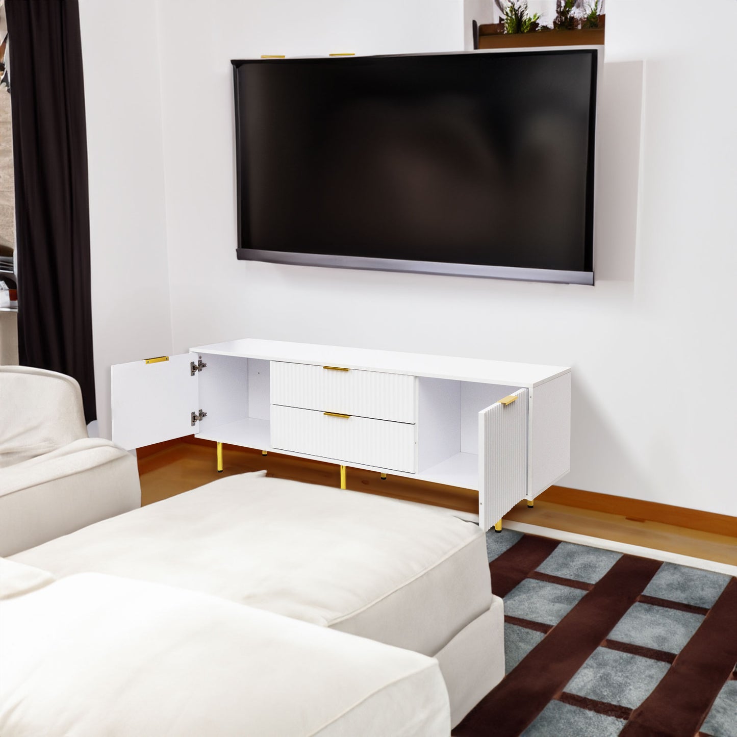 Modern warm white TV cabinet for Living Room Bedroom