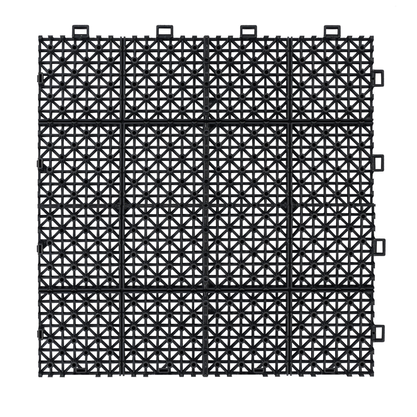 12 x 12 inch black interlocking deck tiles, plastic waterproof, weighing up to 6613 pounds, with a rose pattern pack of 12