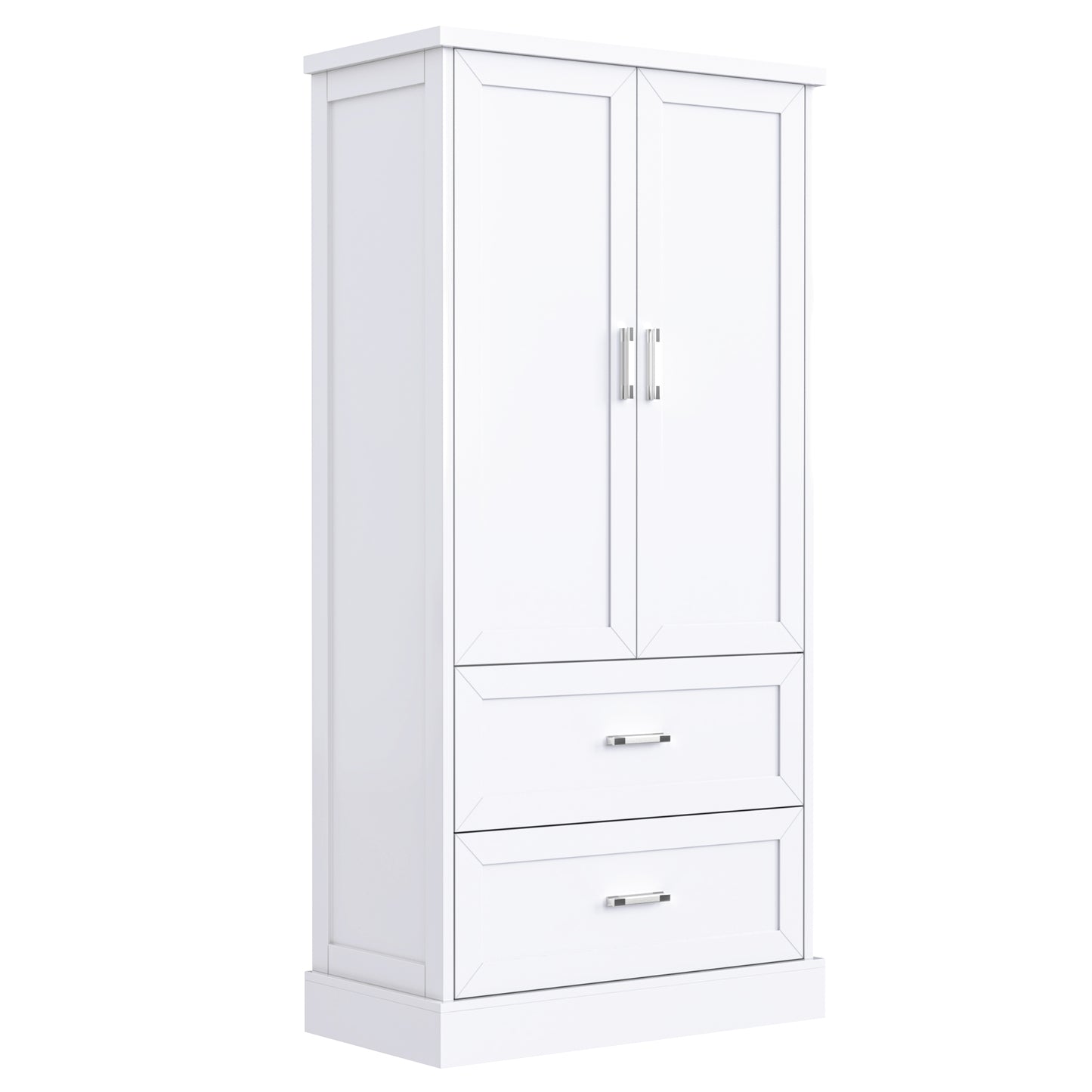 Tall Bathroom Storage Cabinet, Cabinet with Two Doors and Drawers, Adjustable Shelf, MDF Board, White