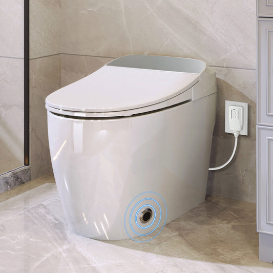 Heated seat intelligent toilet, integrated toilet, automatic flushing water tank toilet, with foot sensor flushing, white night