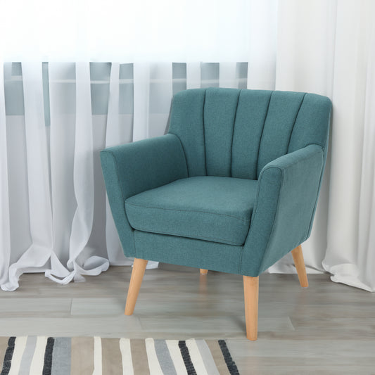 Mid Century Modern Fabric Club Chair, 28.30" W x 27.60" D x 31.50" H, Dark Teal/Natural