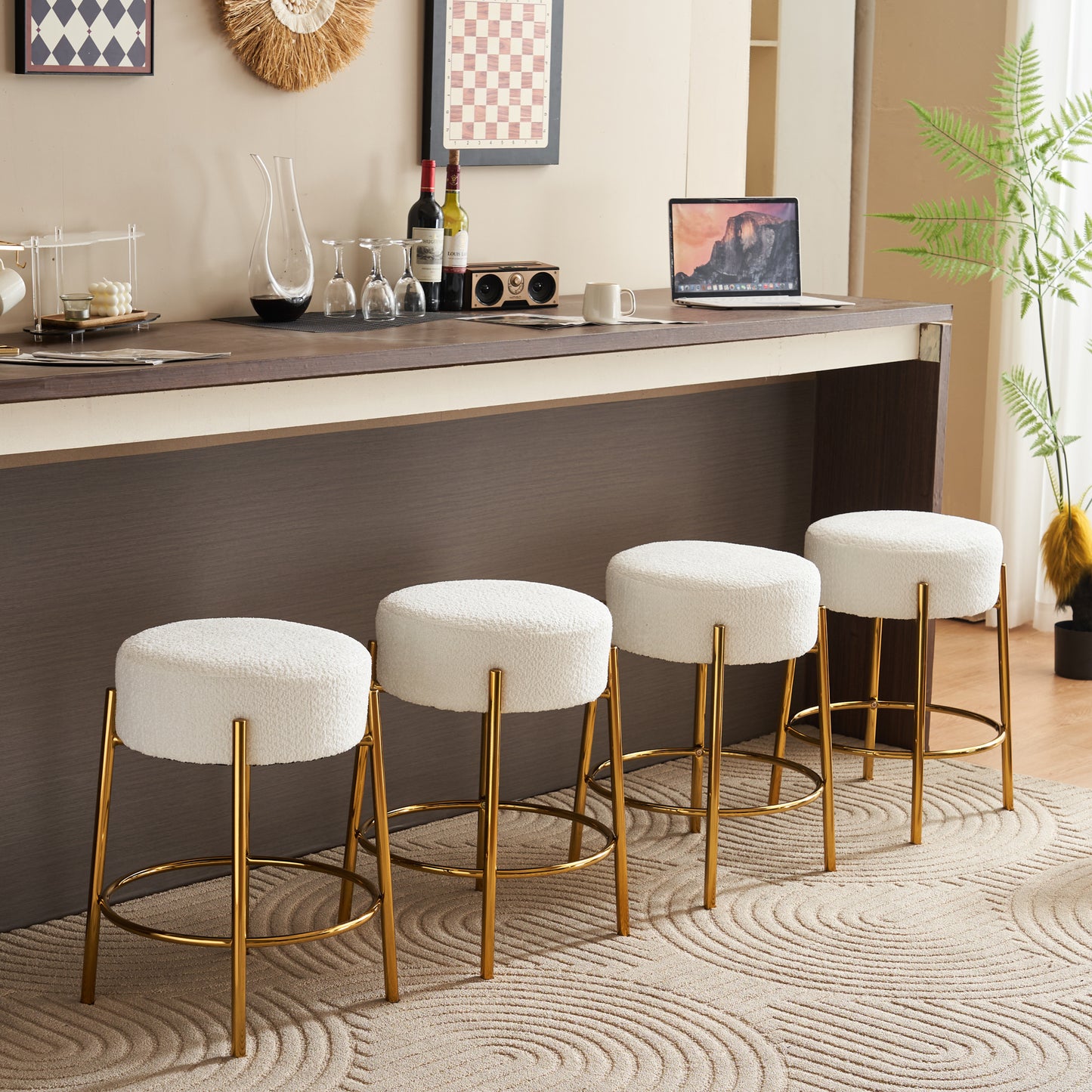 24 inch high circular bar stool, set of two - modern cushioned dining stool - including sturdy hardware support legs