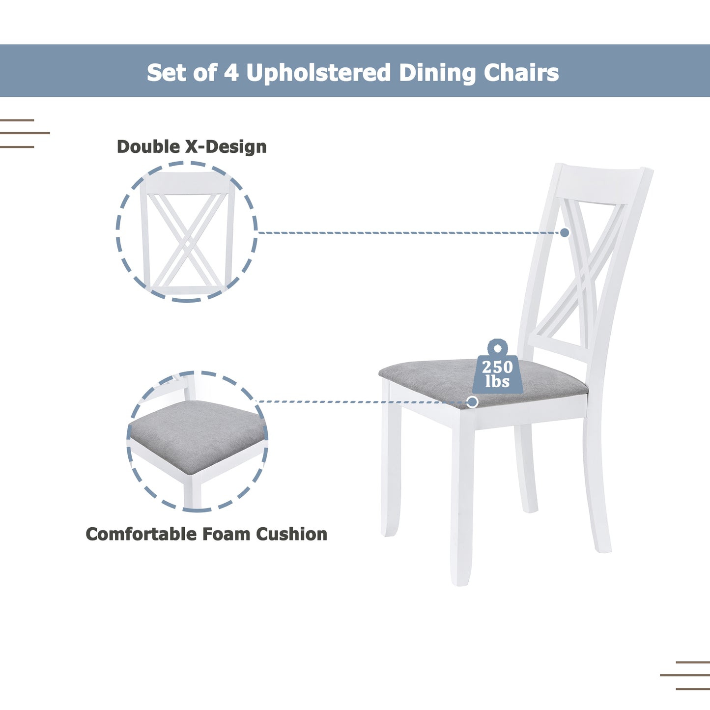 TOPMAX Rustic Minimalist Wood 5-Piece Dining Table Set with 4 X-Back Chairs for Small Places  White