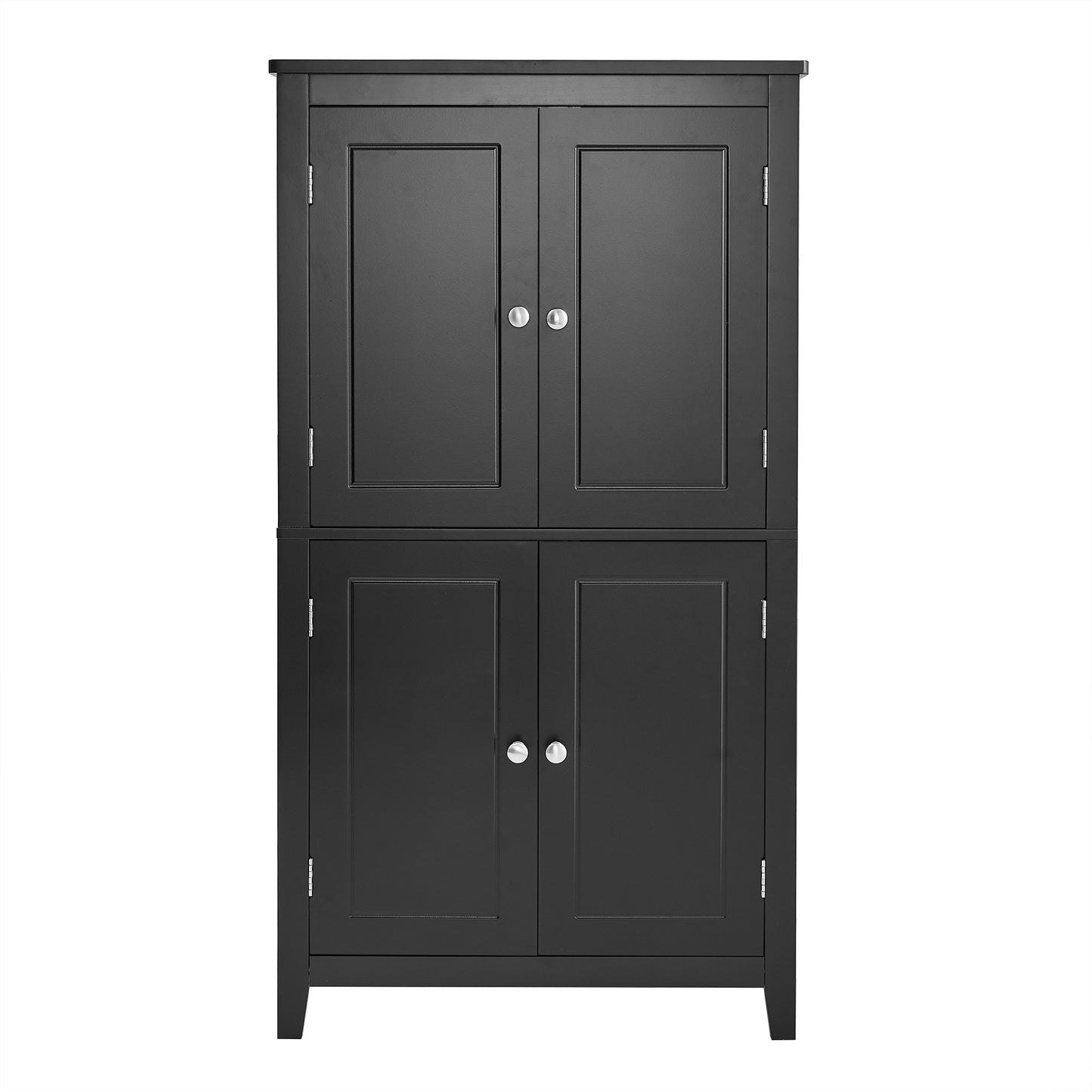 Bathroom floor storage cabinet, bathroom storage cabinet, 4-door independent cabinet, adjustable shelf, adaptive shelf, black