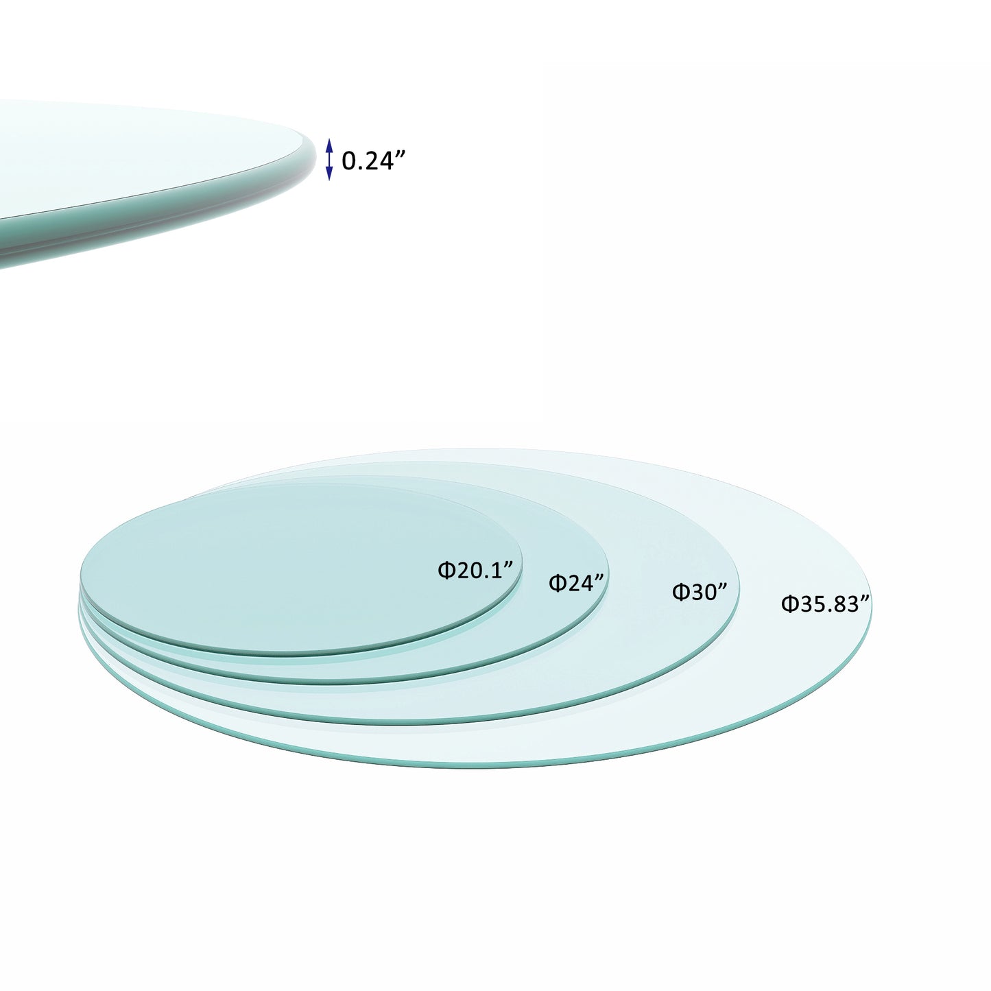 20" Inch Round Tempered Glass Table Top Clear Glass 1/4" Inch Thick Round Polished Edge