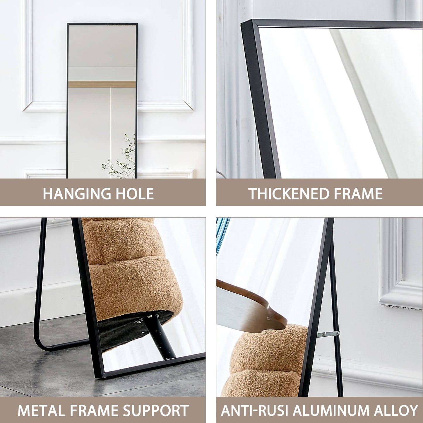 Aluminum alloy metal frame wall mounted full-length mirror black 65 * 23“