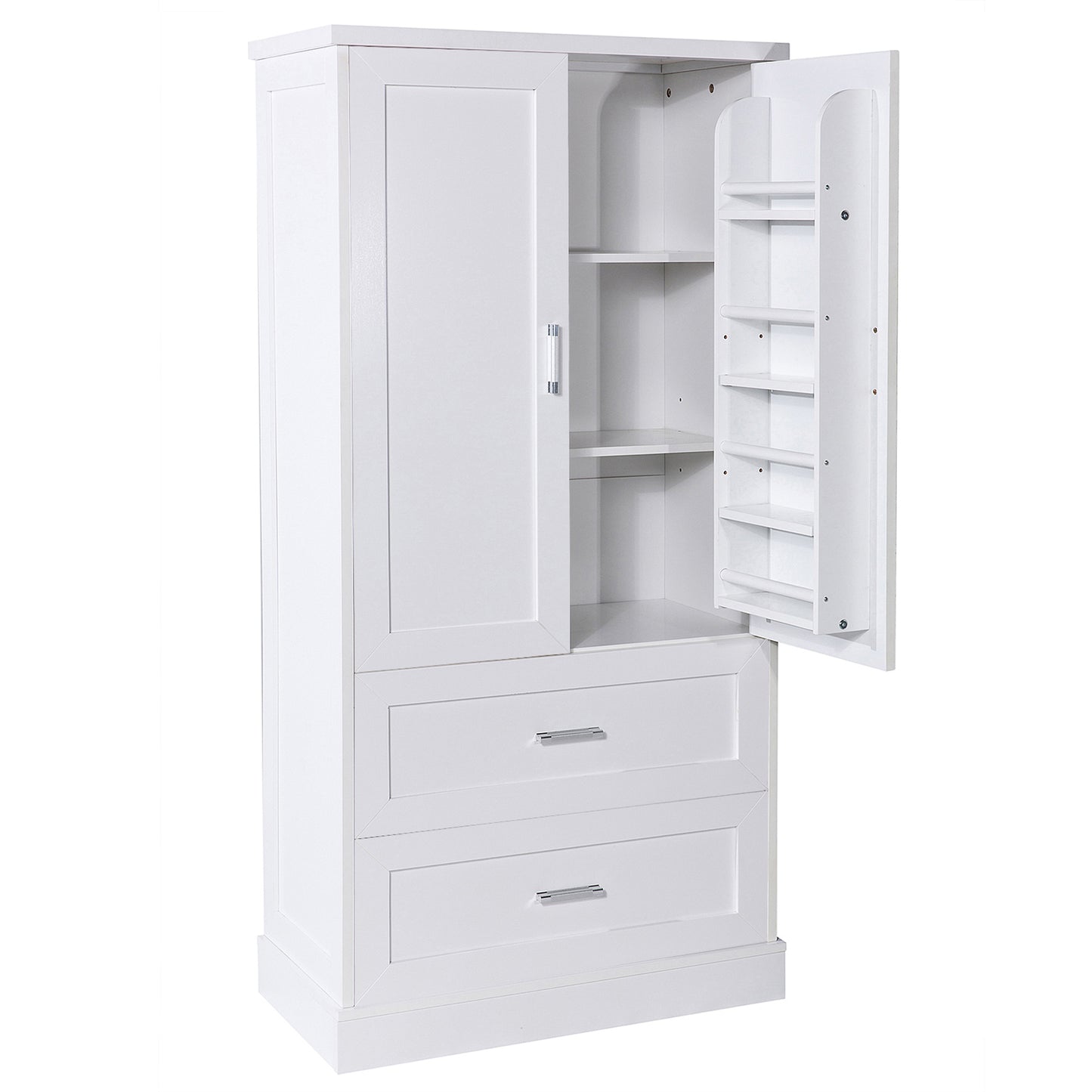 Tall Bathroom Storage Cabinet, Cabinet with Two Doors and Drawers, Adjustable Shelf, MDF Board, White